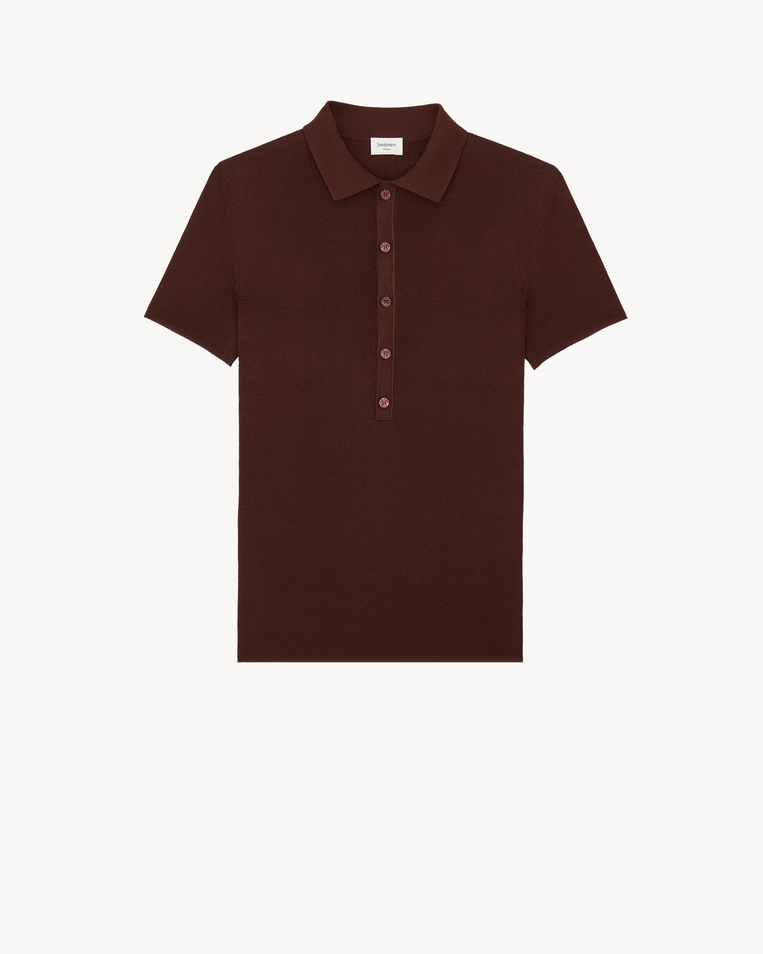 Saint Laurent Herren Braun Polo Aus Seide Mit Nadelstichmuster - L