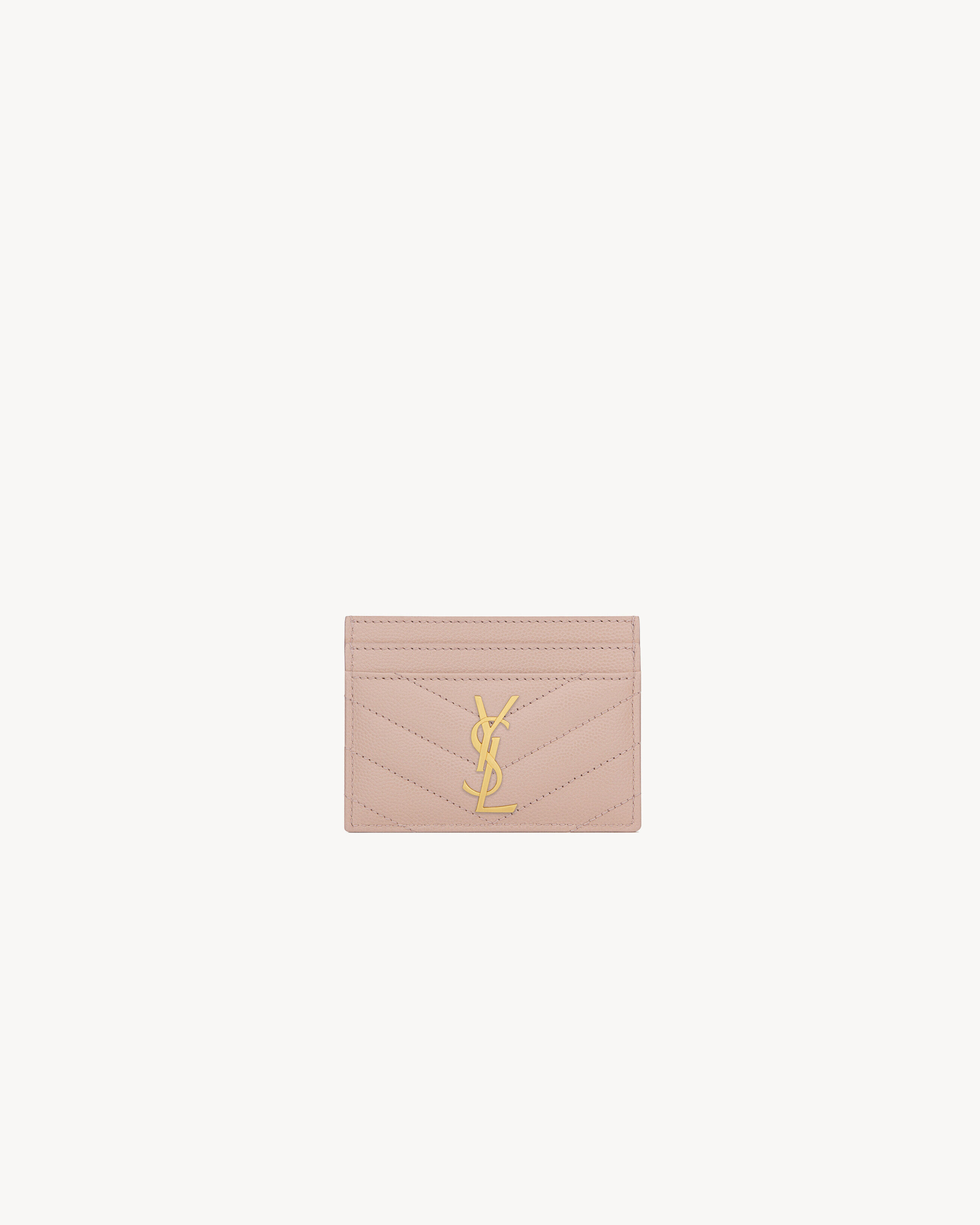 Saint Laurent Cassandre Matelassé Card Case In Grain De Poudre Leather - Pink - Women