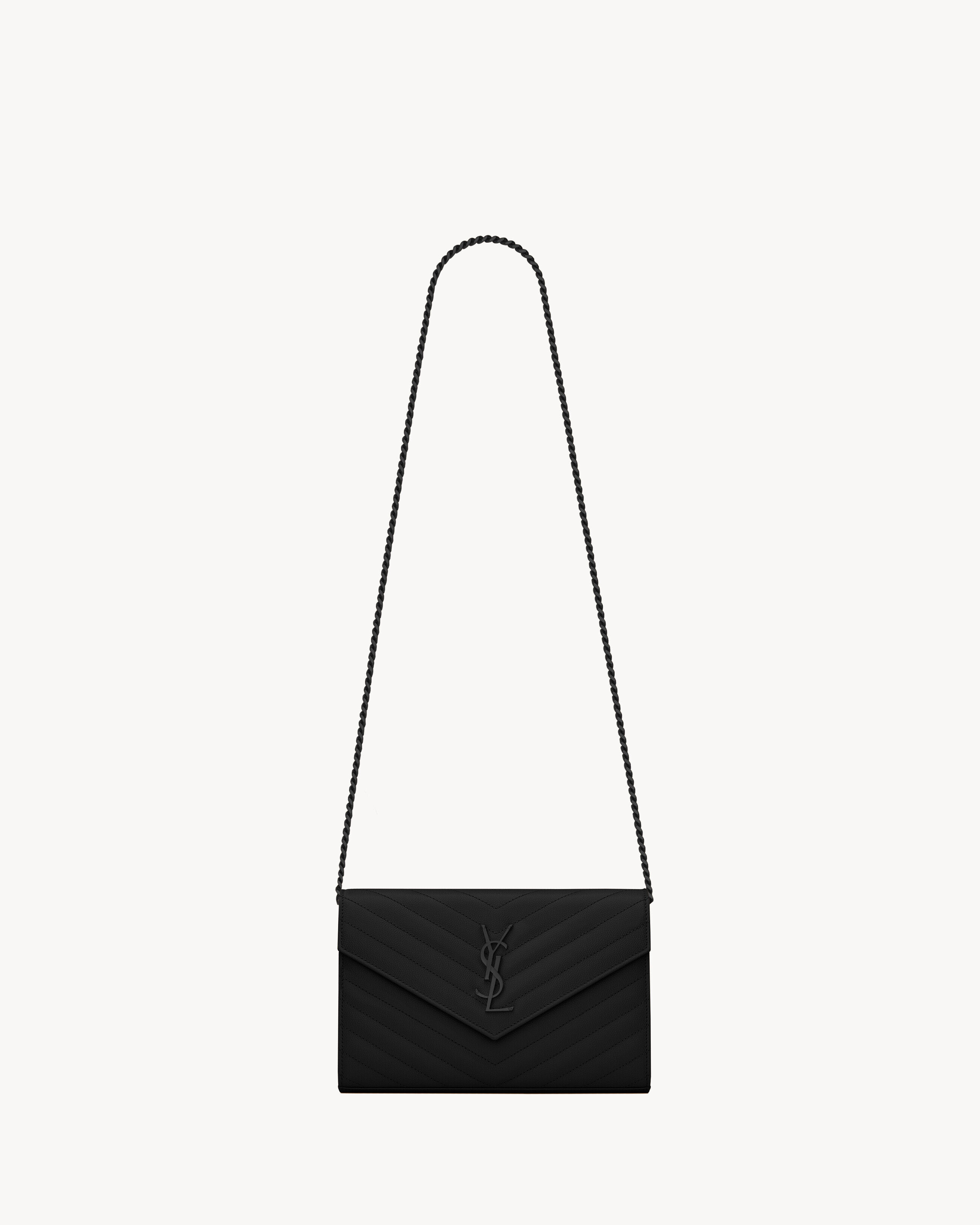 Saint Laurent Classic Cassandre Chain Wallet In Grain De Poudre Leather - Black - Women