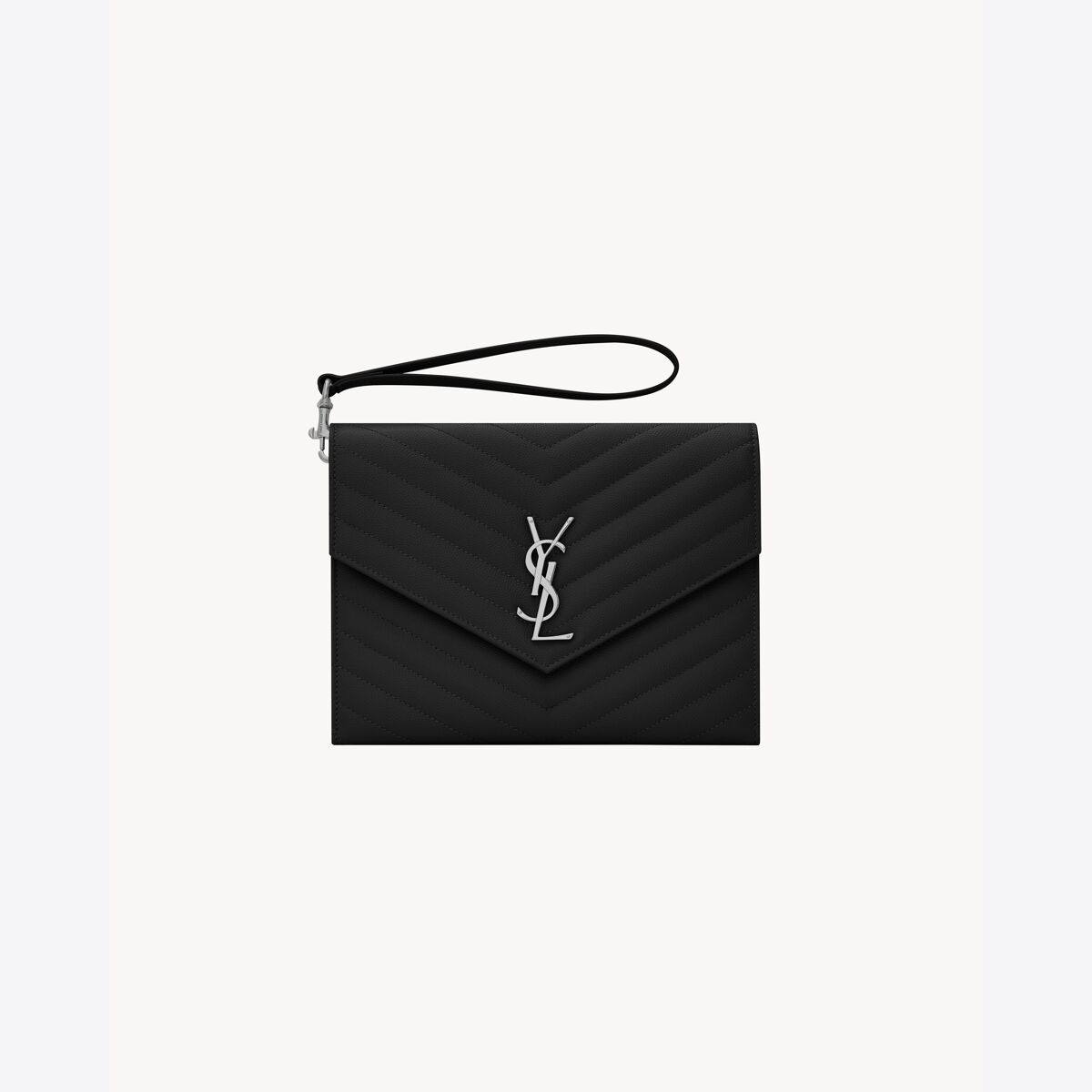 Saint Laurent Cassandre Matelassé Flap Pouch In Grain De Poudre Leather - Black - Women