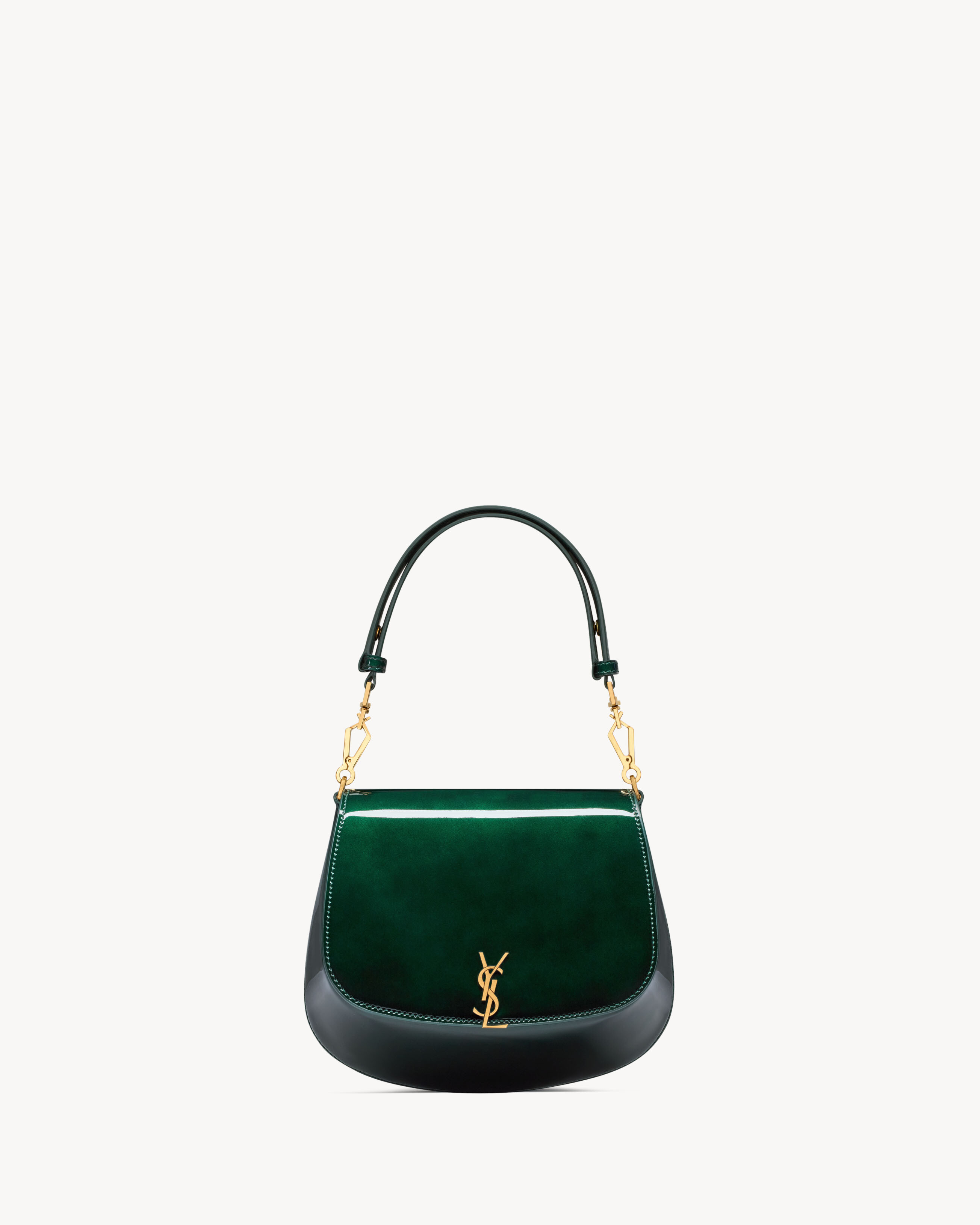 Saint Laurent Voltaire Top Handle In Patent Leather - Green - Women