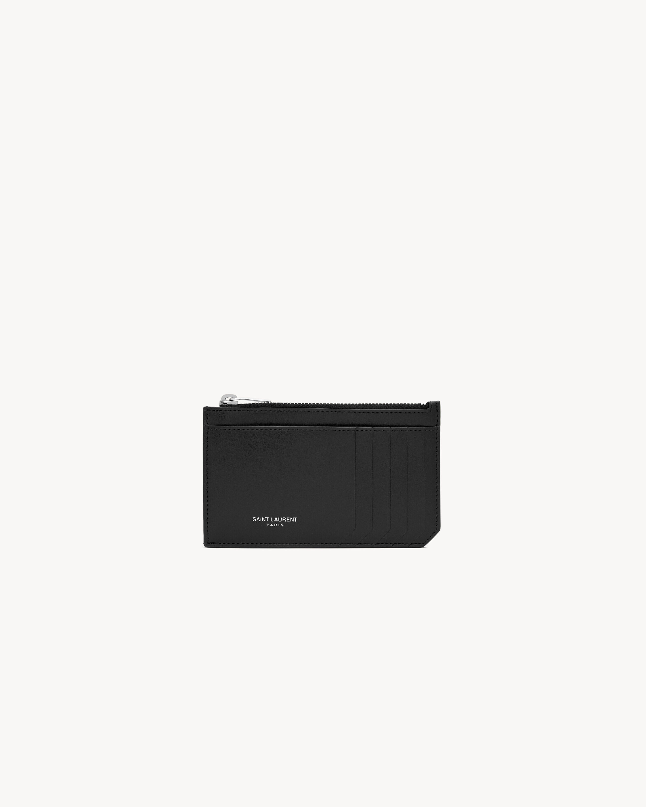 Saint Laurent Paris Fragments Large Zip Card Case In Smooth Leather - Black - Men