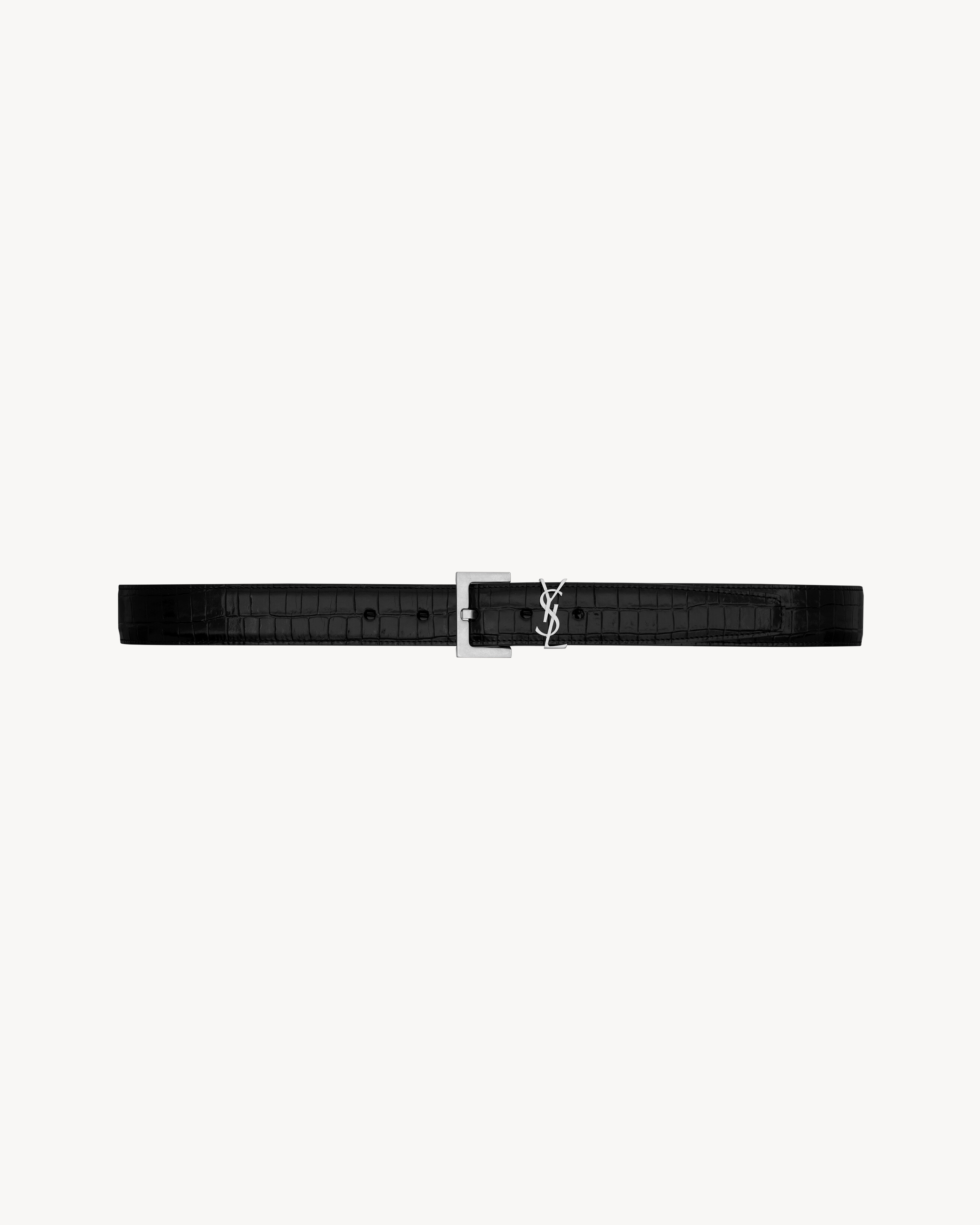 Saint Laurent Cassandre Belt In Crocodile-Embossed Leather - Black - Men - 85