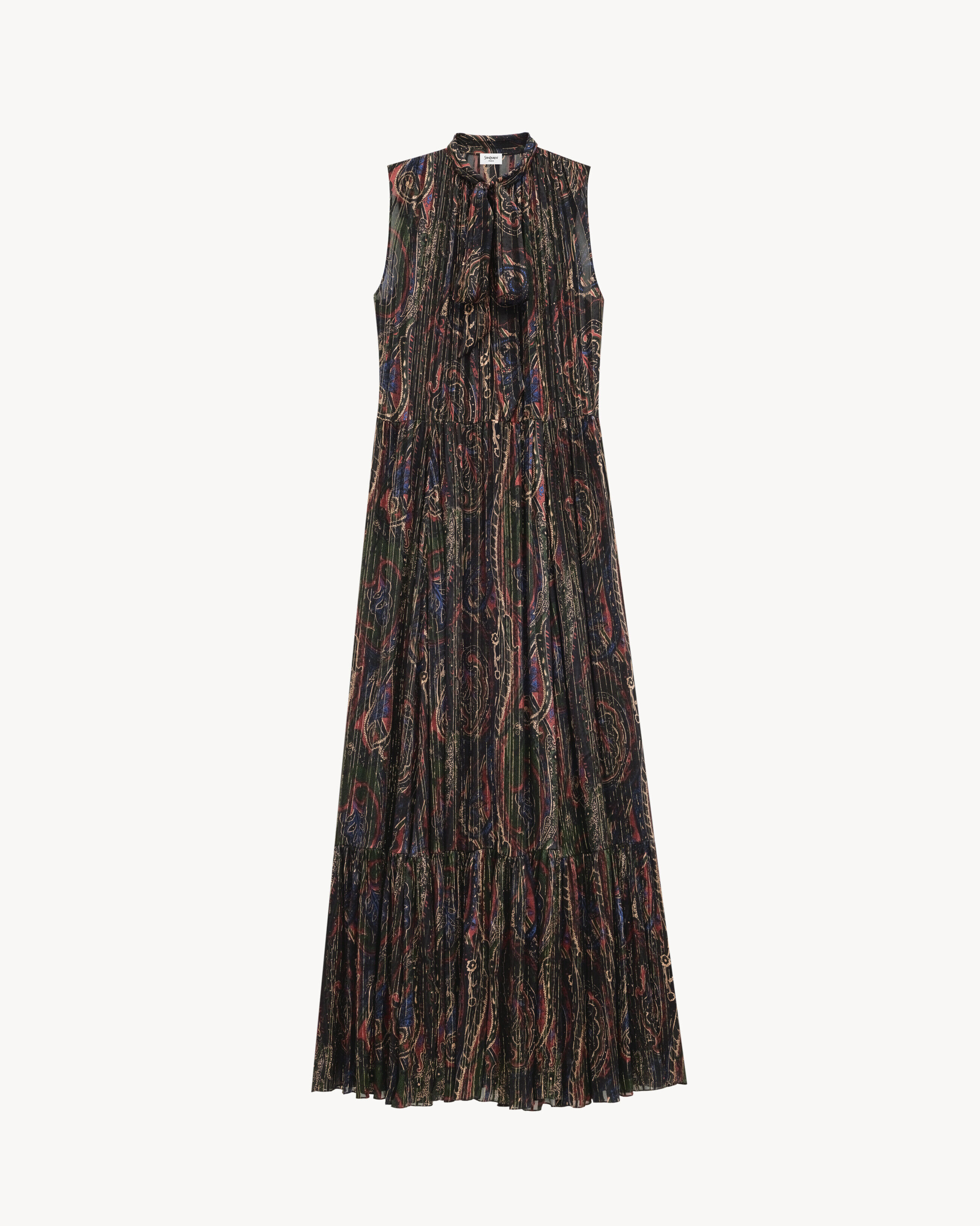 Saint Laurent Lavallière Dress In Lurex Paisley Silk - Black - Women - 34