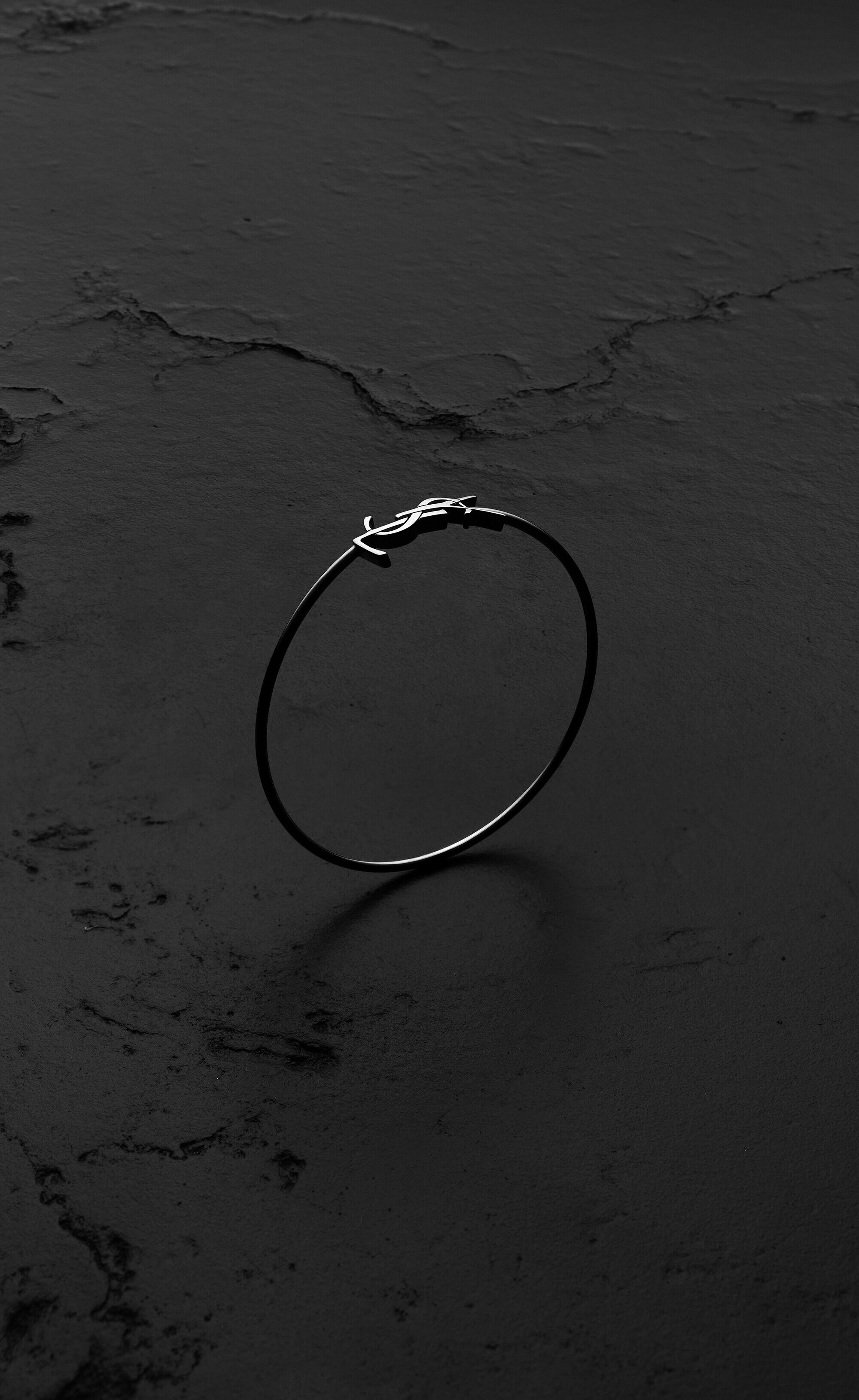 Saint Laurent Cassandre Hinged Bangle In 18k Grey Gold - Silver - Women - M