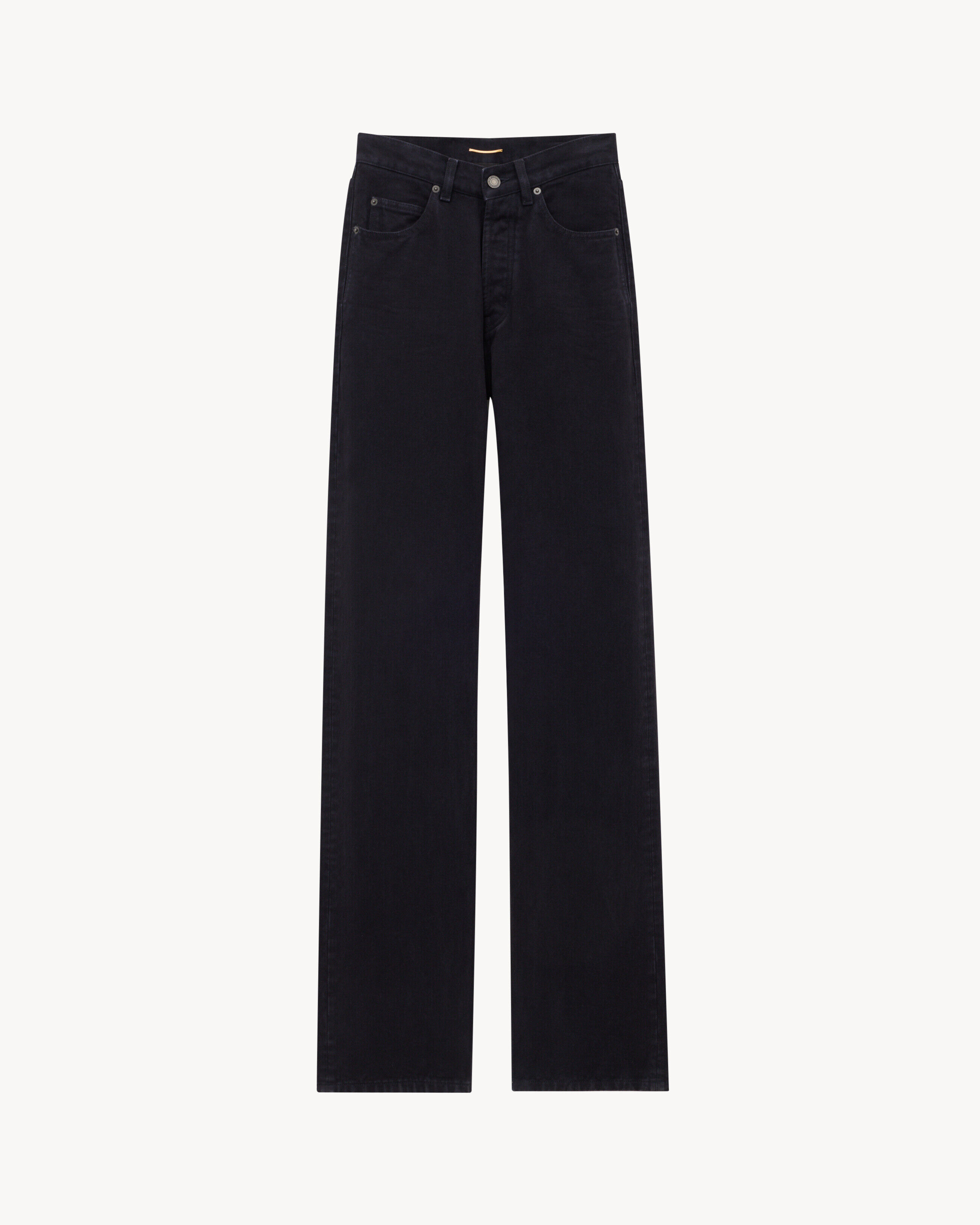 Saint Laurent Jeans Larghi Con Vita A V In Denim Midnight Black - Nero - Donna - 44
