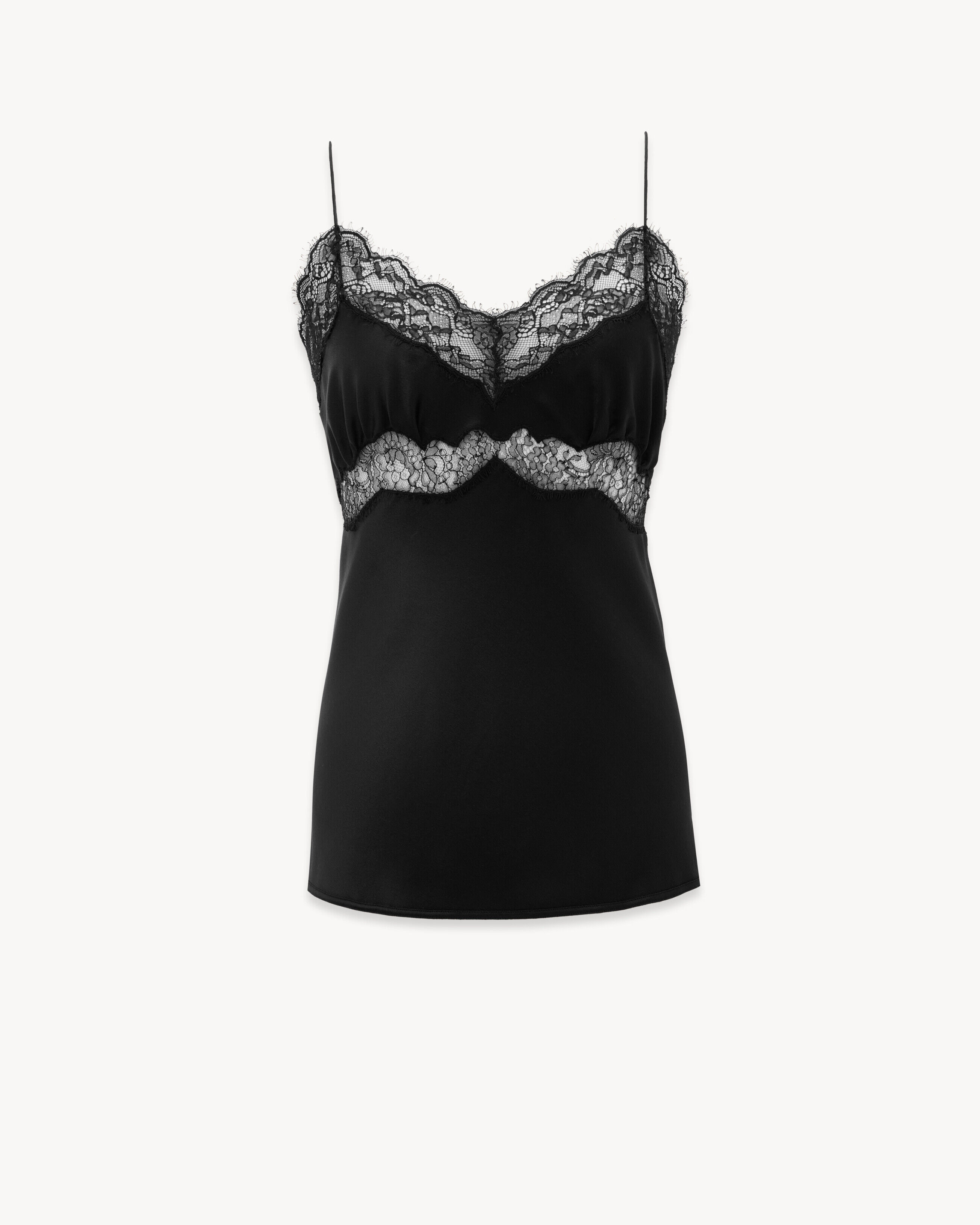 Saint Laurent Lingerie Top In Silk Satin And Lace - Black - Women - 34