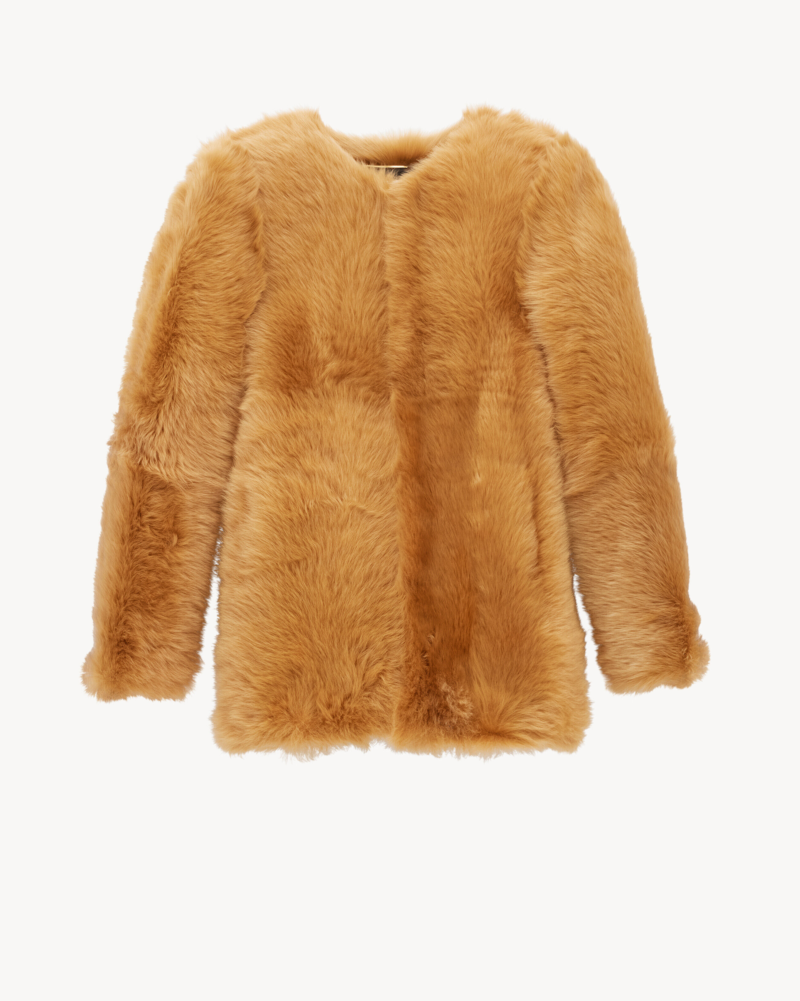 Saint Laurent Short Coat In Shearling - Amber - Women - 38