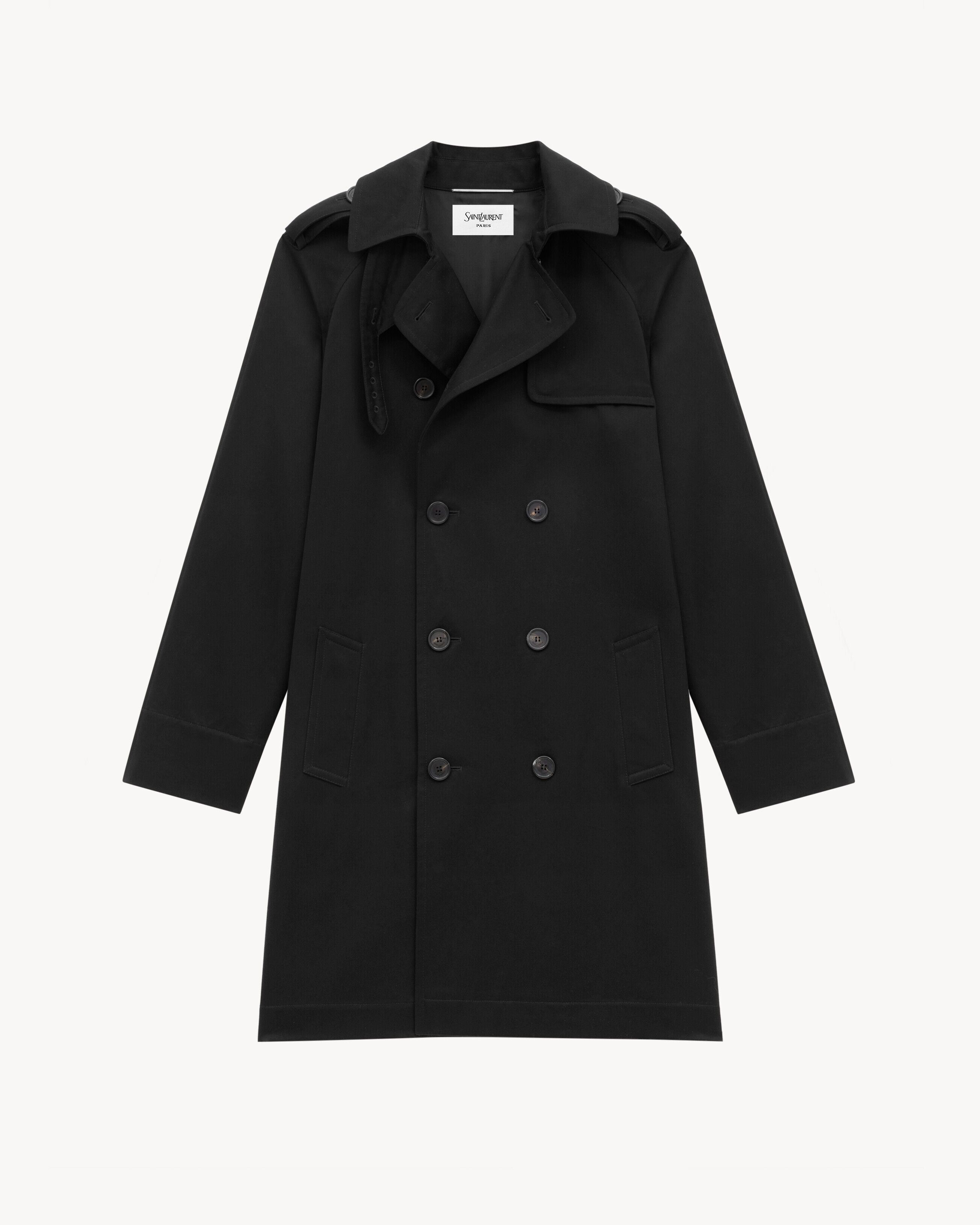 Saint Laurent Trench Coat In Cotton Gabardine - Black - Men - 32