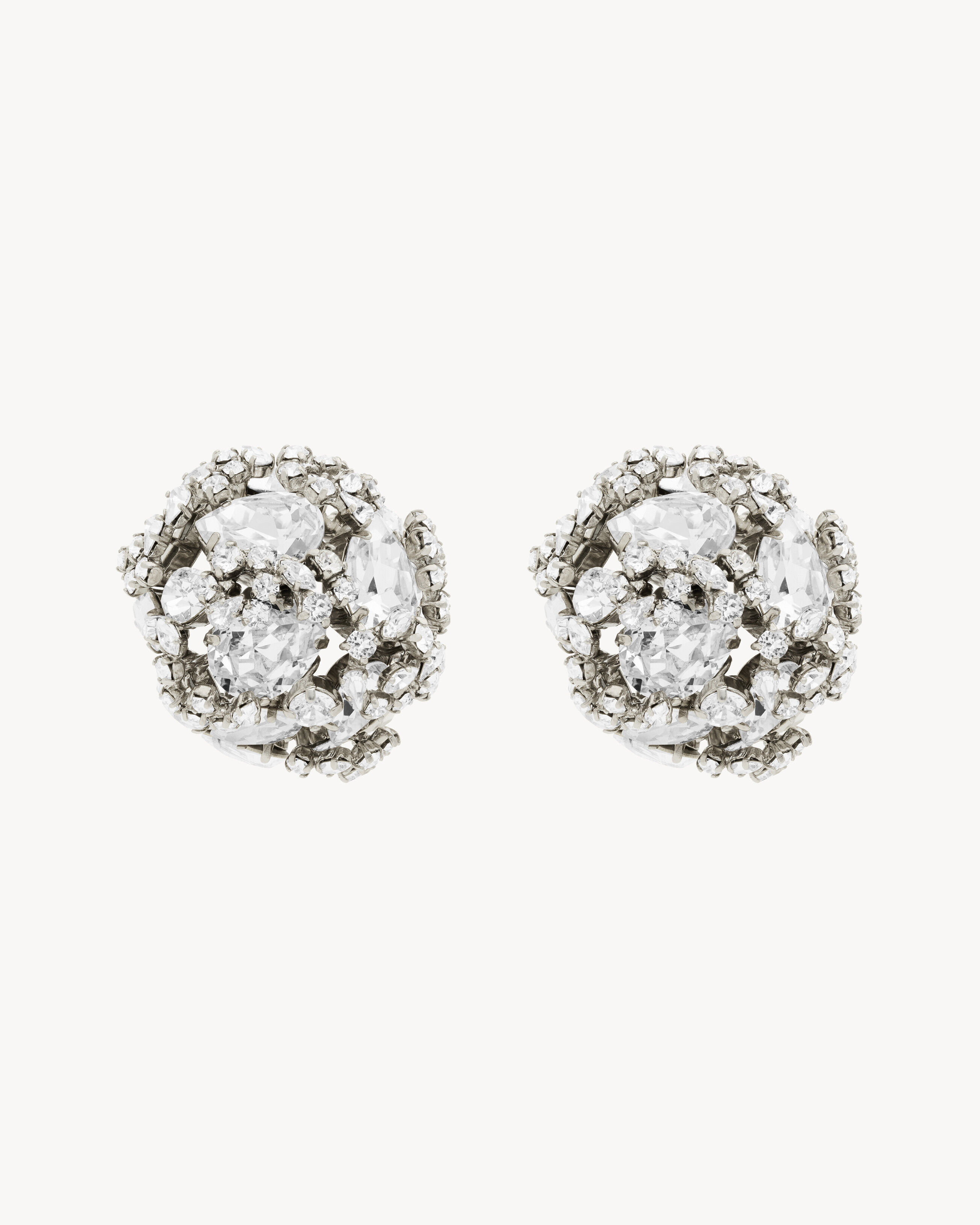 Saint Laurent Snowball Earrings In Crystal And Metal - Silver - Women