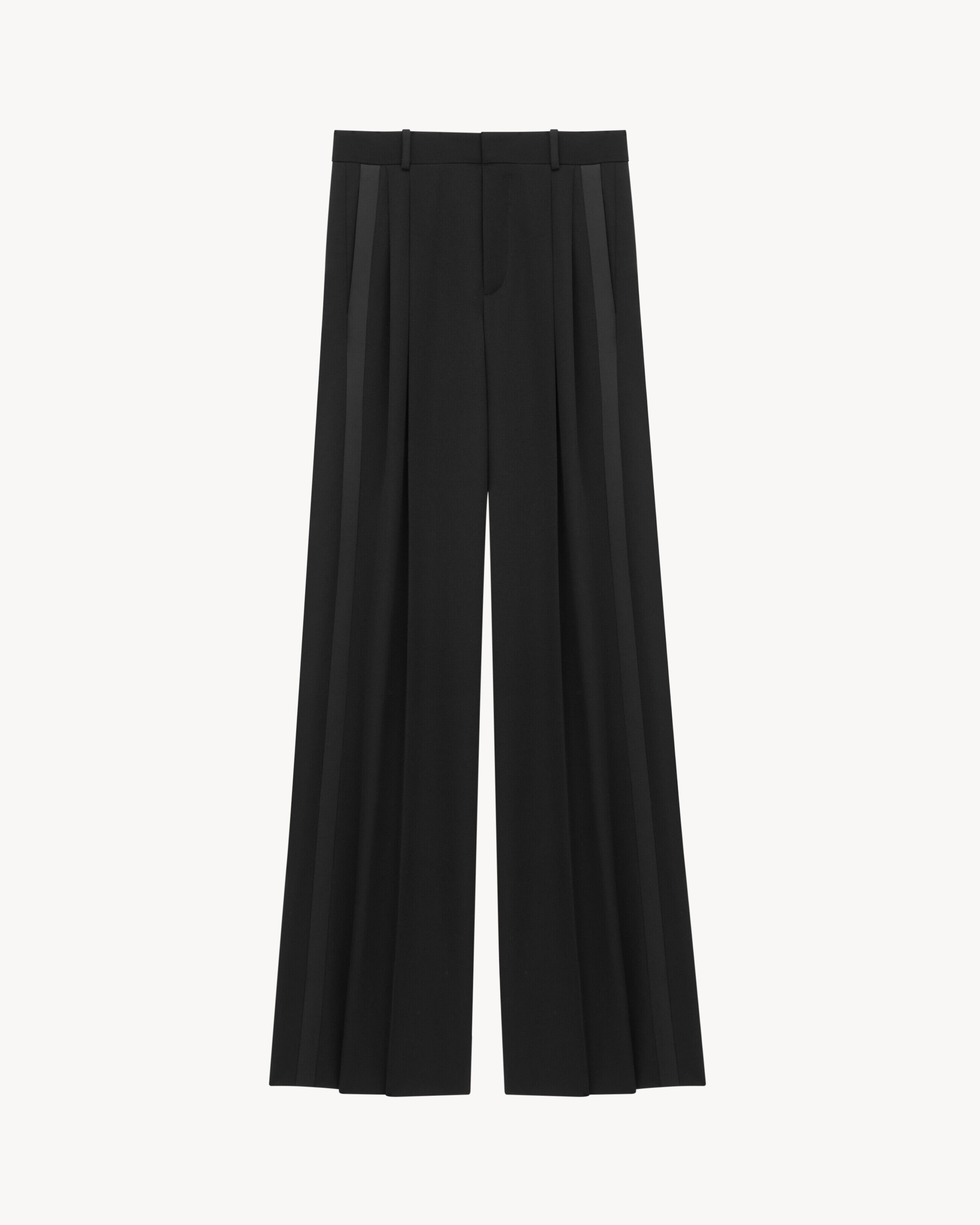 Saint Laurent Wide-Leg Tuxedo Pants In Grain De Poudre - Black - Men - 36