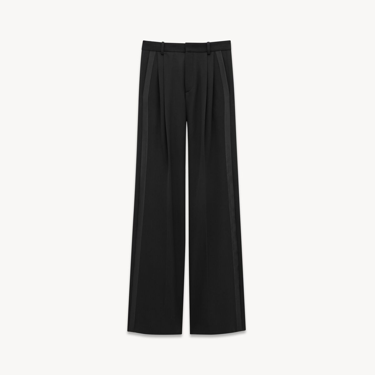 Saint Laurent Wide-Leg Tuxedo Pants In Grain De Poudre - Black - Men - 36