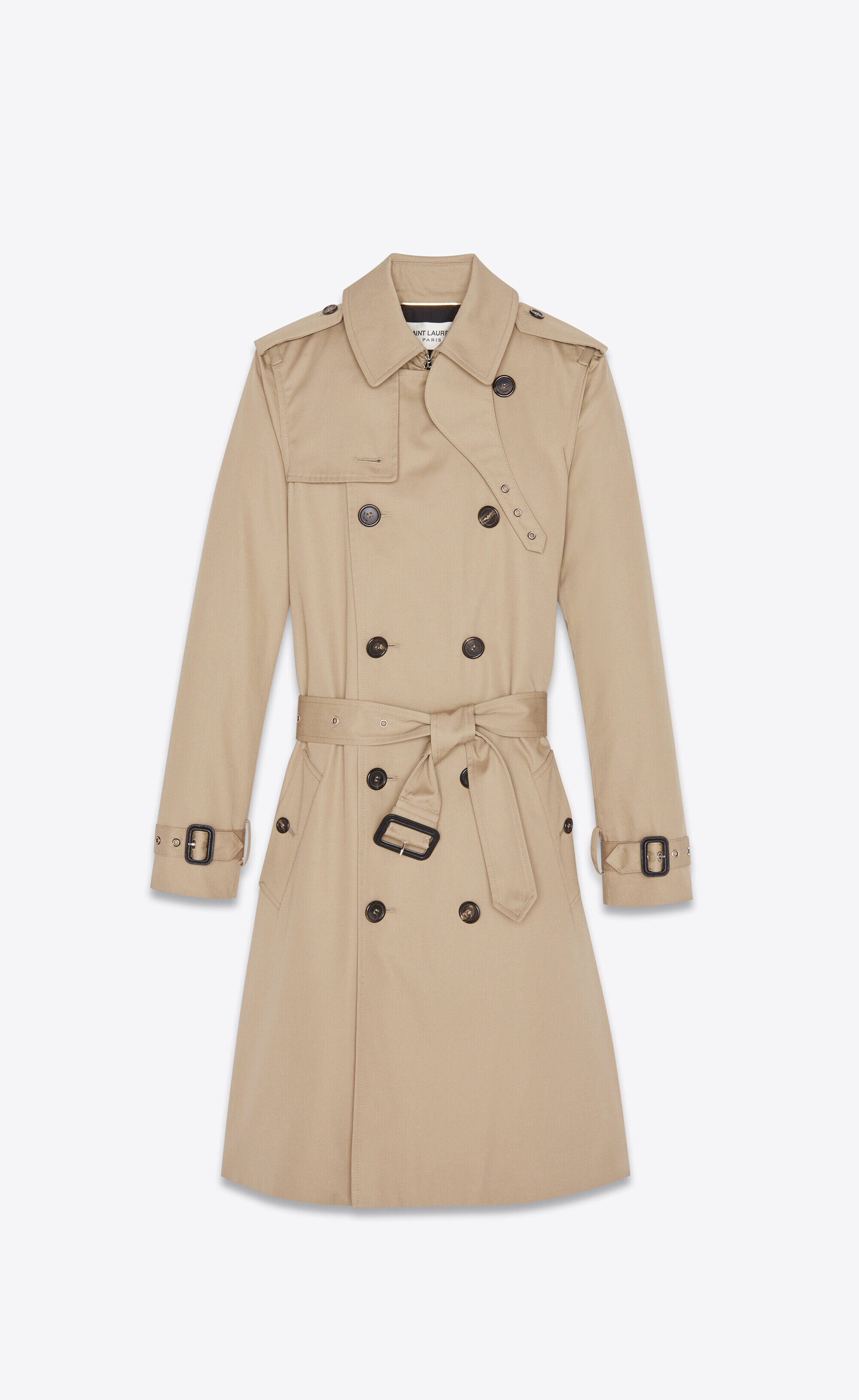 Saint Laurent Trench Coat In Gabardine - Beige - Women - 46