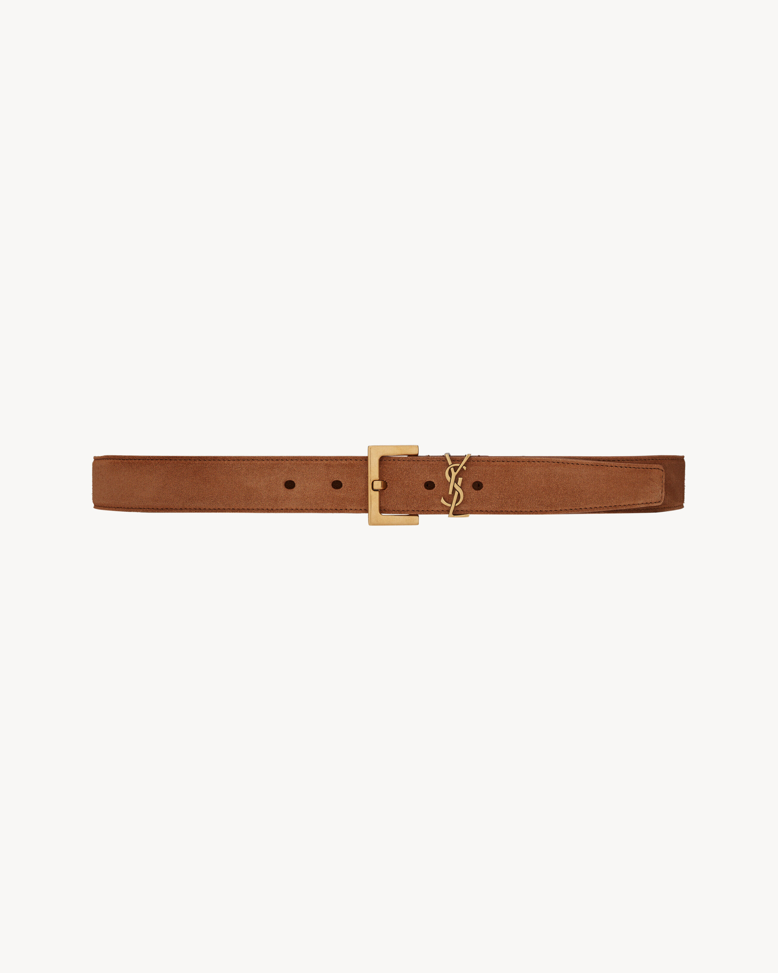Saint Laurent Cassandre Belt With Square Buckle In Suede - Amber - Women - 85