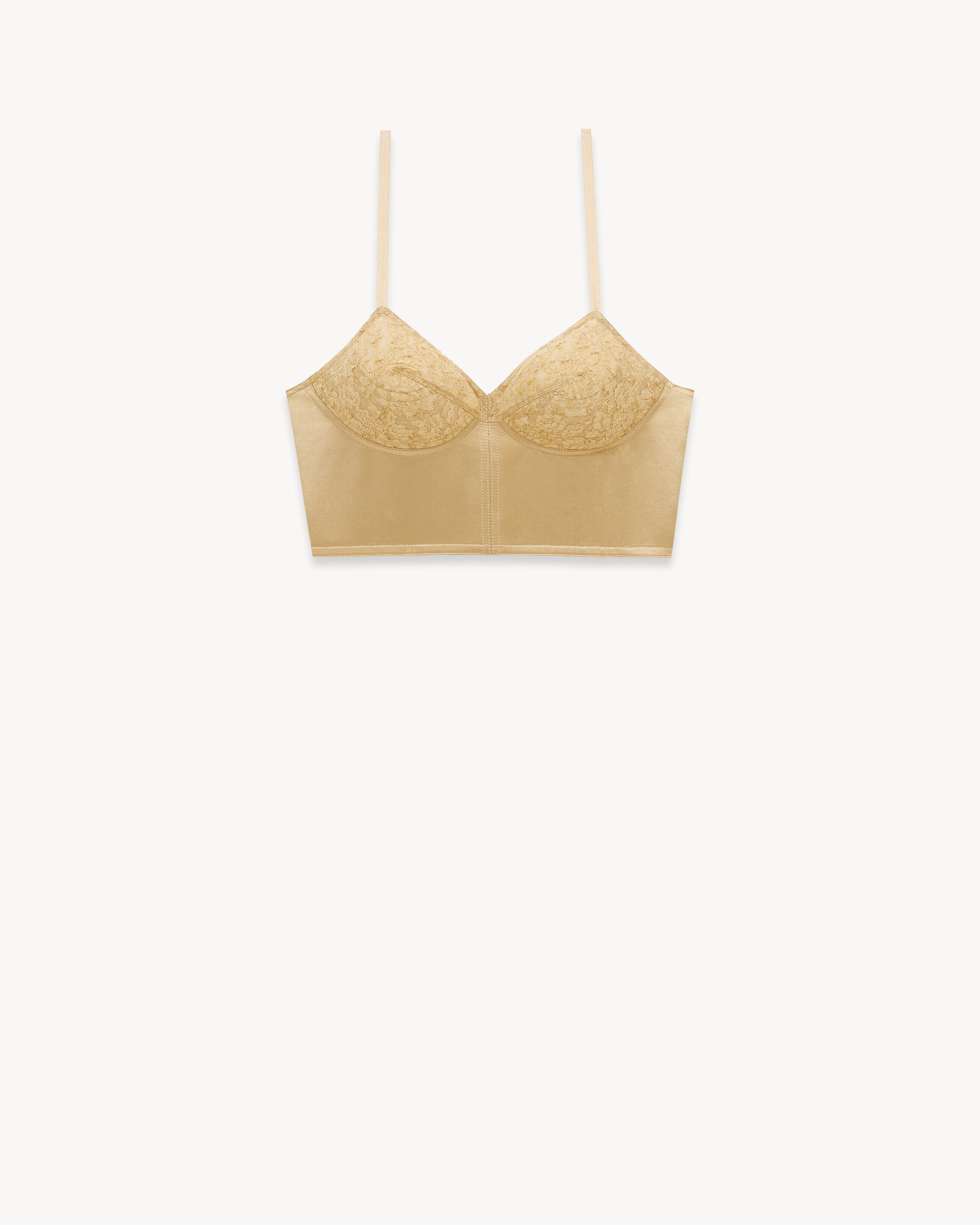 Saint Laurent Bra In Cotton And Silk Satin - Beige - Women - S