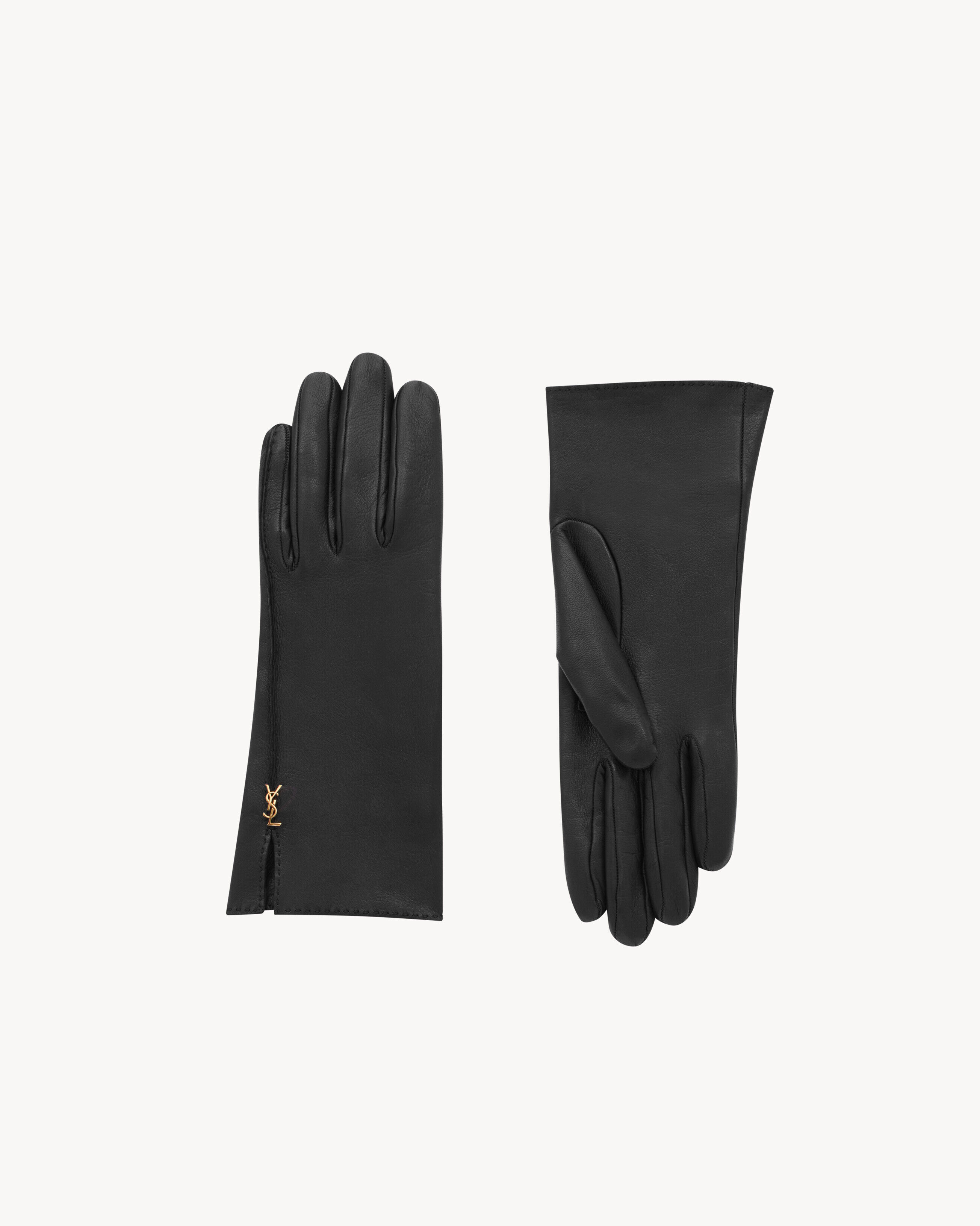 Saint Laurent Cassandre Gloves In Leather - Black - Women - 8
