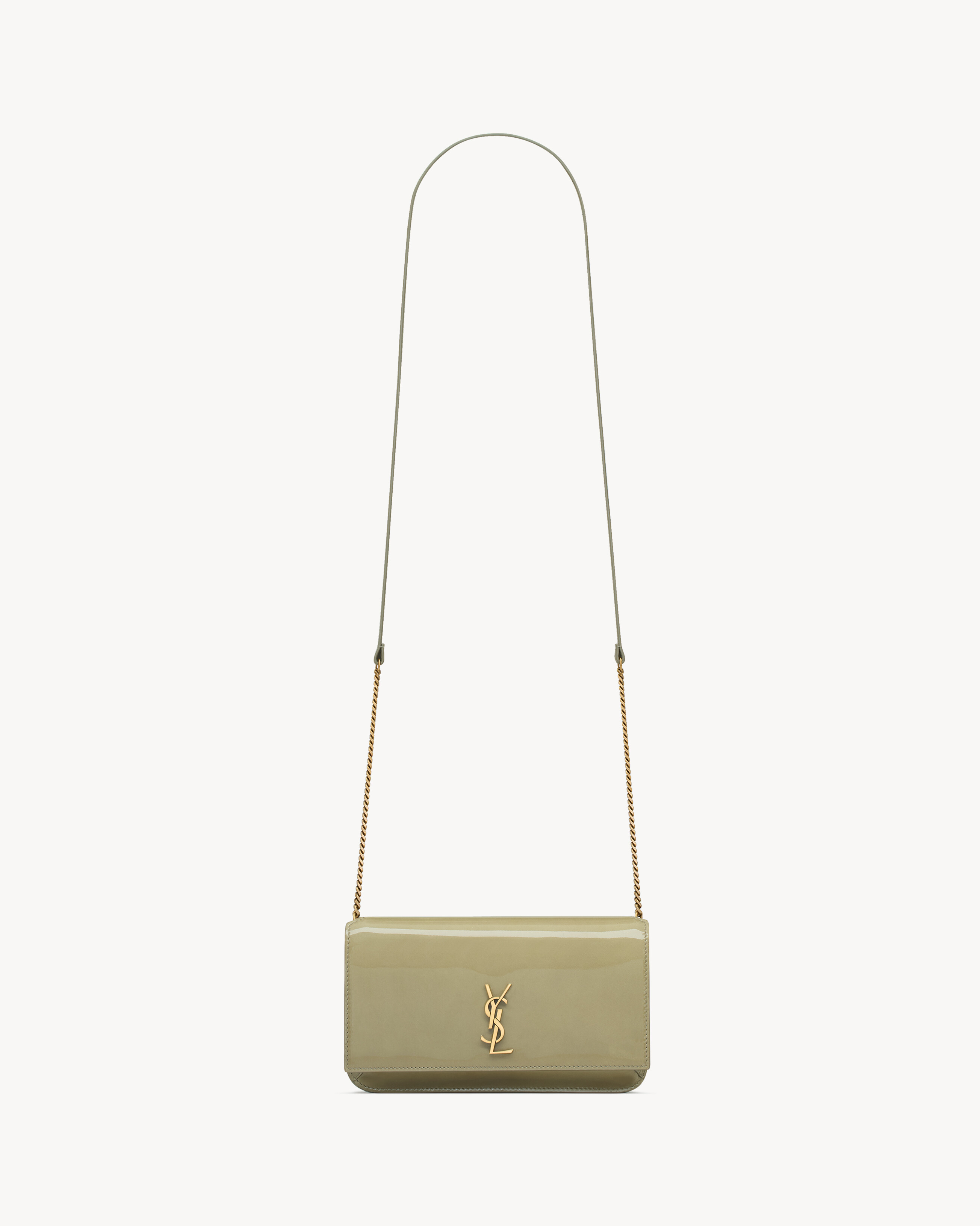 Saint Laurent Cassandre Phone Holder In Patent Leather - Green - Women