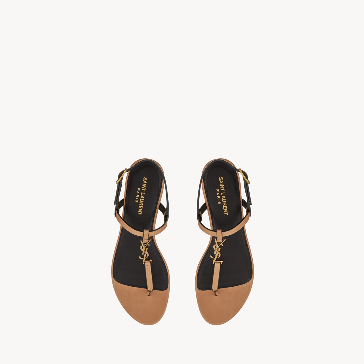 Saint Laurent Flache Cassandra Sandalen Aus Pflanzlich Gegerbtem Leder Mit Bronzefarbenem Monogramm - Bernstein - Damen - 39