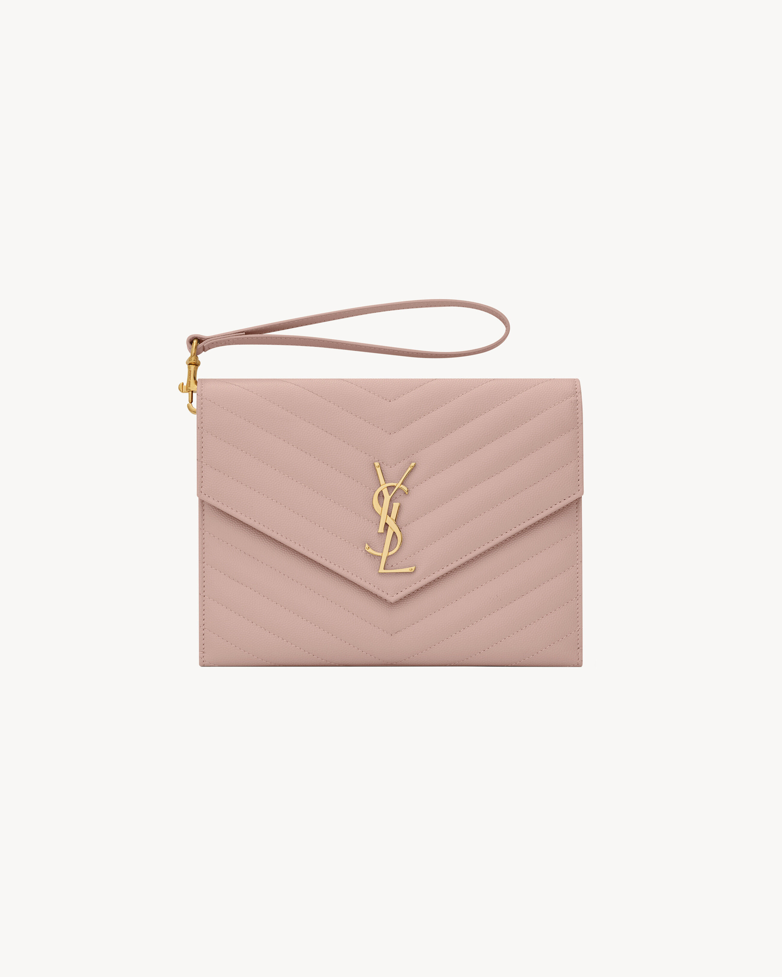 Saint Laurent Cassandre Matelassé Flap Pouch In Grain De Poudre Leather - Pink - Women