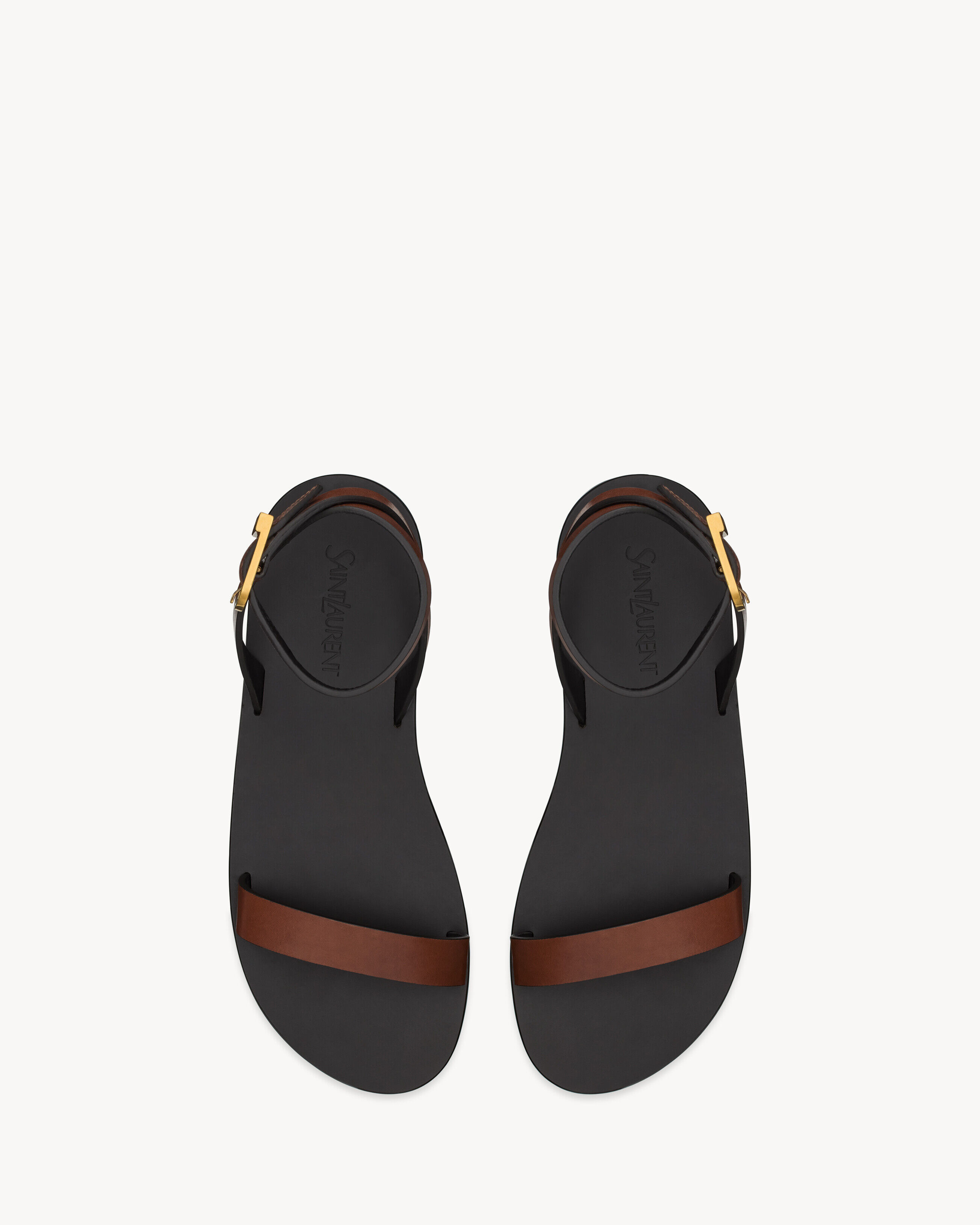 Saint Laurent Sahara Sandales En Cuir Lisse - Ambre - Femme - 40.5