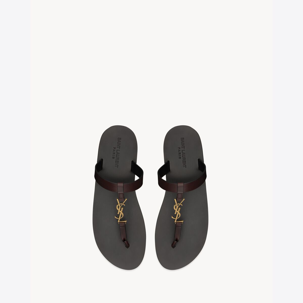 Saint Laurent Cassandre Slides In Smooth Leather - Amber - Men - 9
