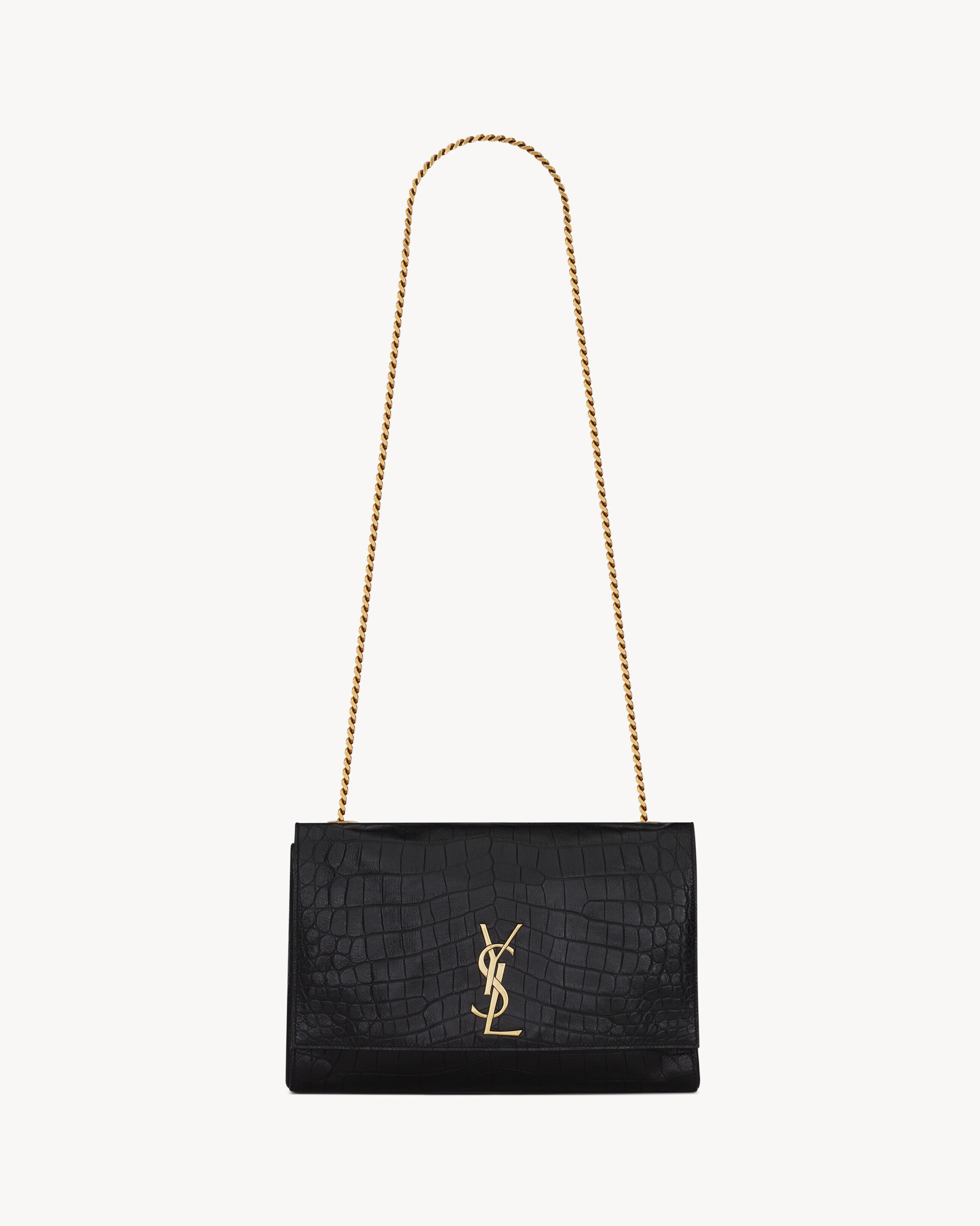 Saint Laurent Reversible Kate Medium In Crocodile-Embossed Leather - Black - Women