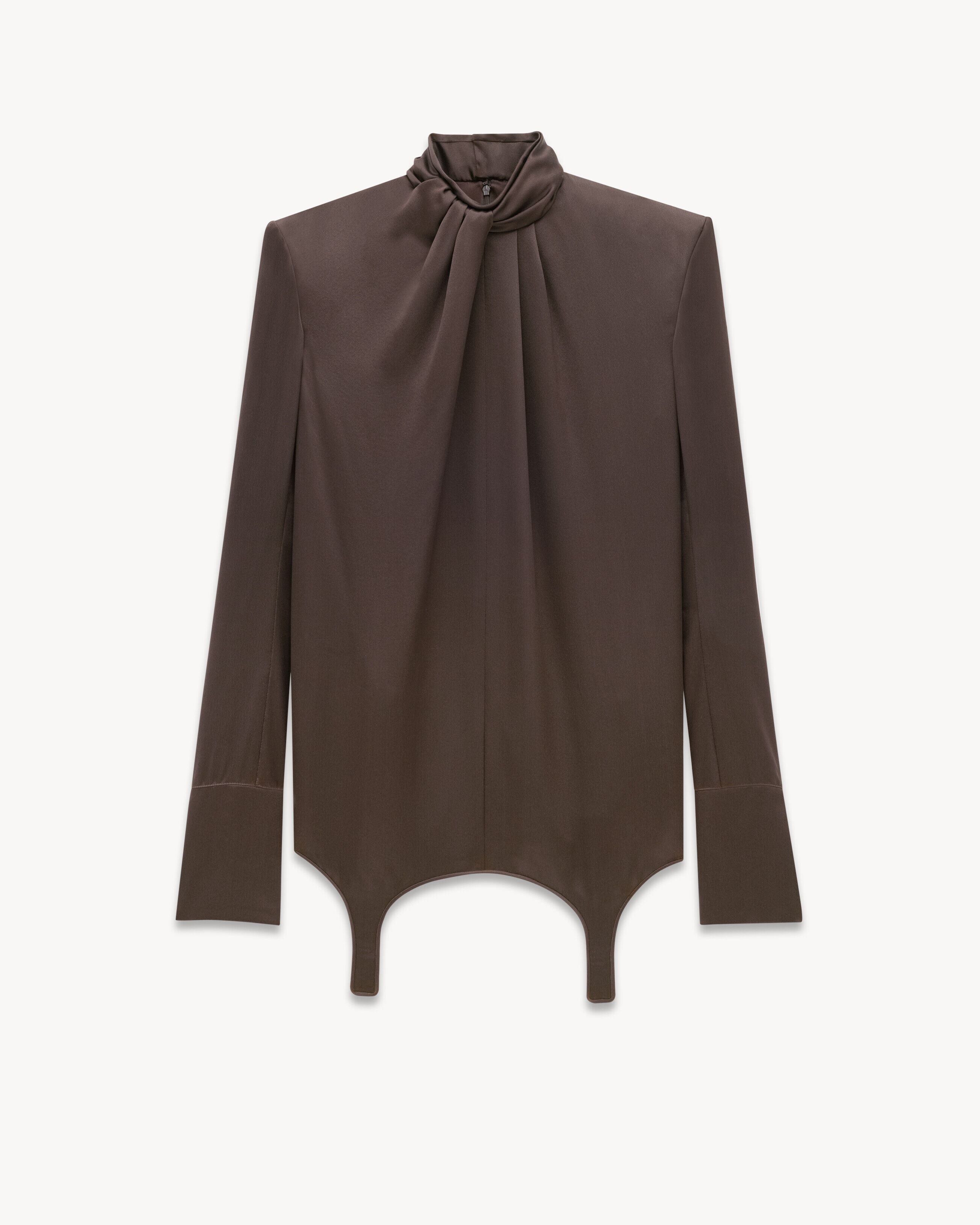 Saint Laurent Blusa Con Collo Arricciato E Giarrettiera In Raso Di Seta - Ambra - Donna - 40