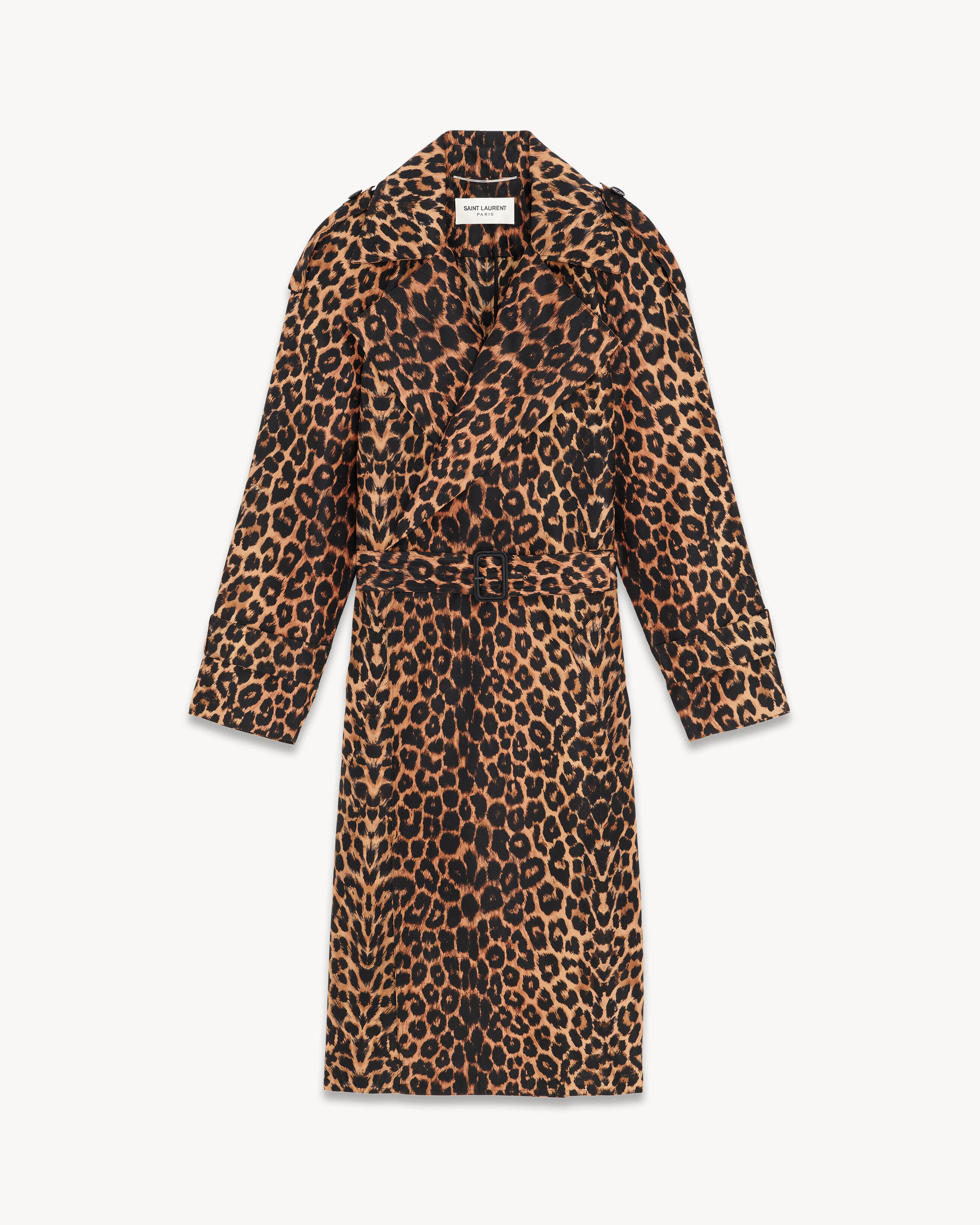 Saint Laurent Trench Coat In Leopard Silk Taffeta - Amber - Men - 46