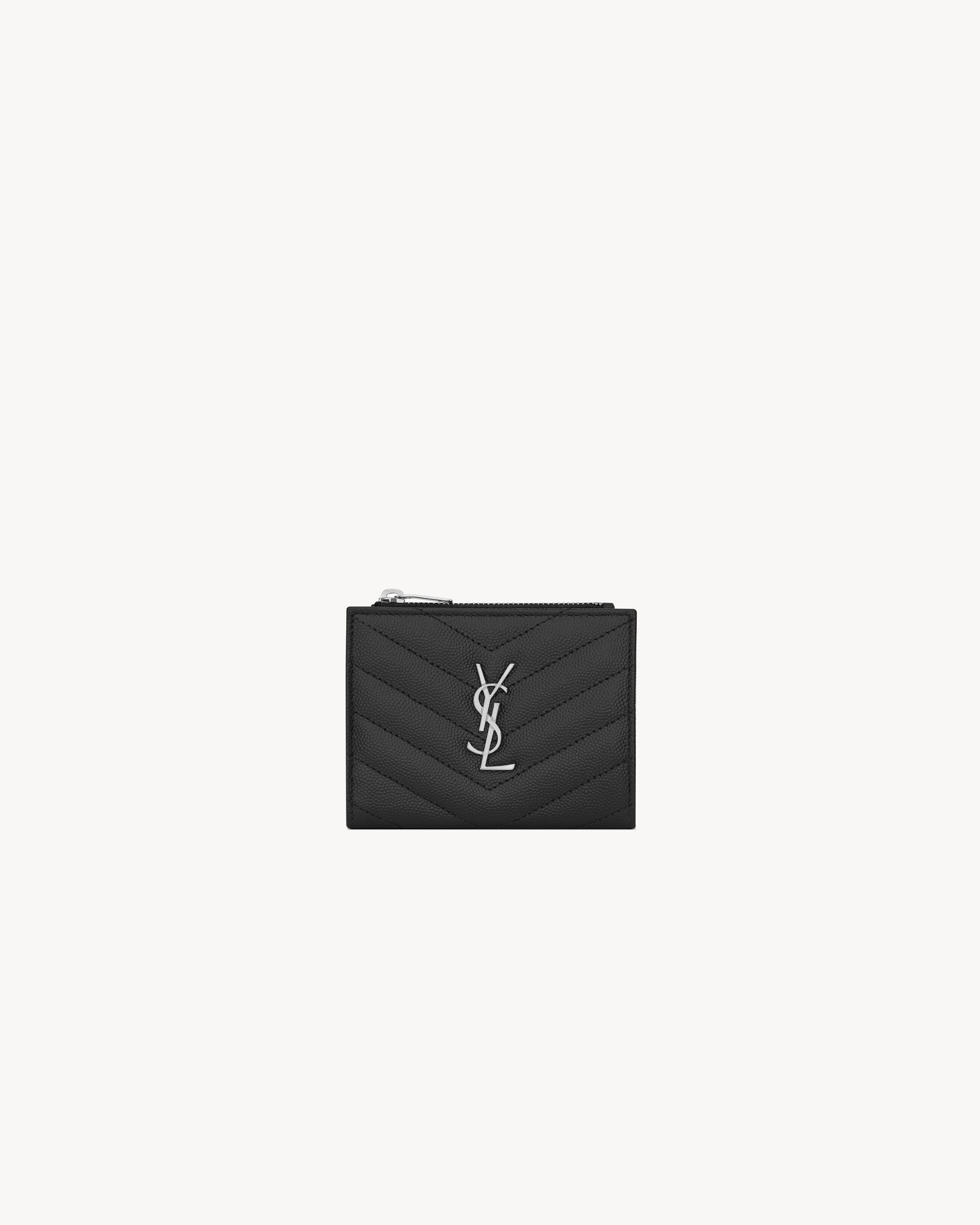 Saint Laurent Cassandre Matelassé Bi-Fold Wallet In Grain De Poudre Leather - Black - Women