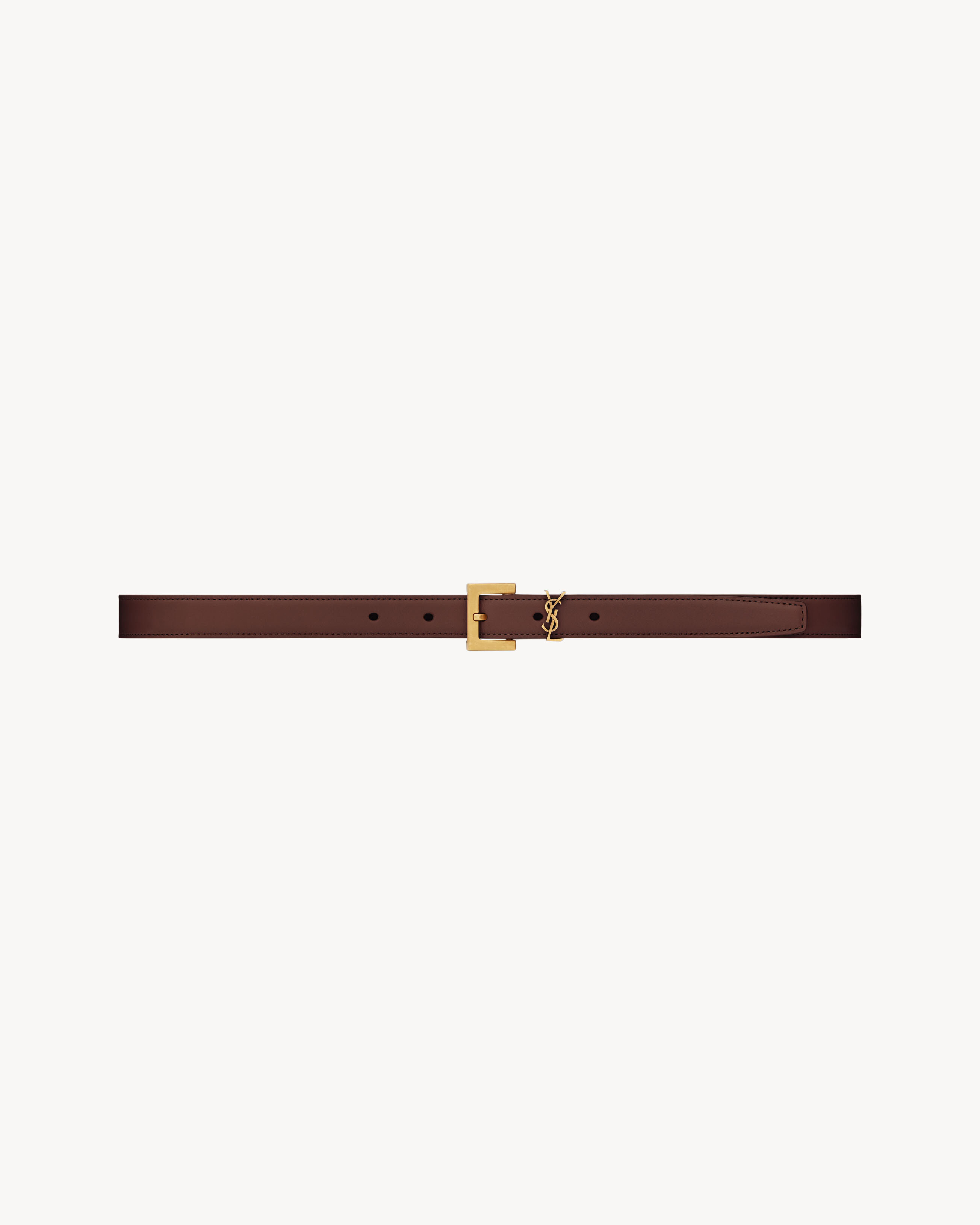 Saint Laurent Cassandre Thin Belt In Smooth Leather - Amber - Women - 85
