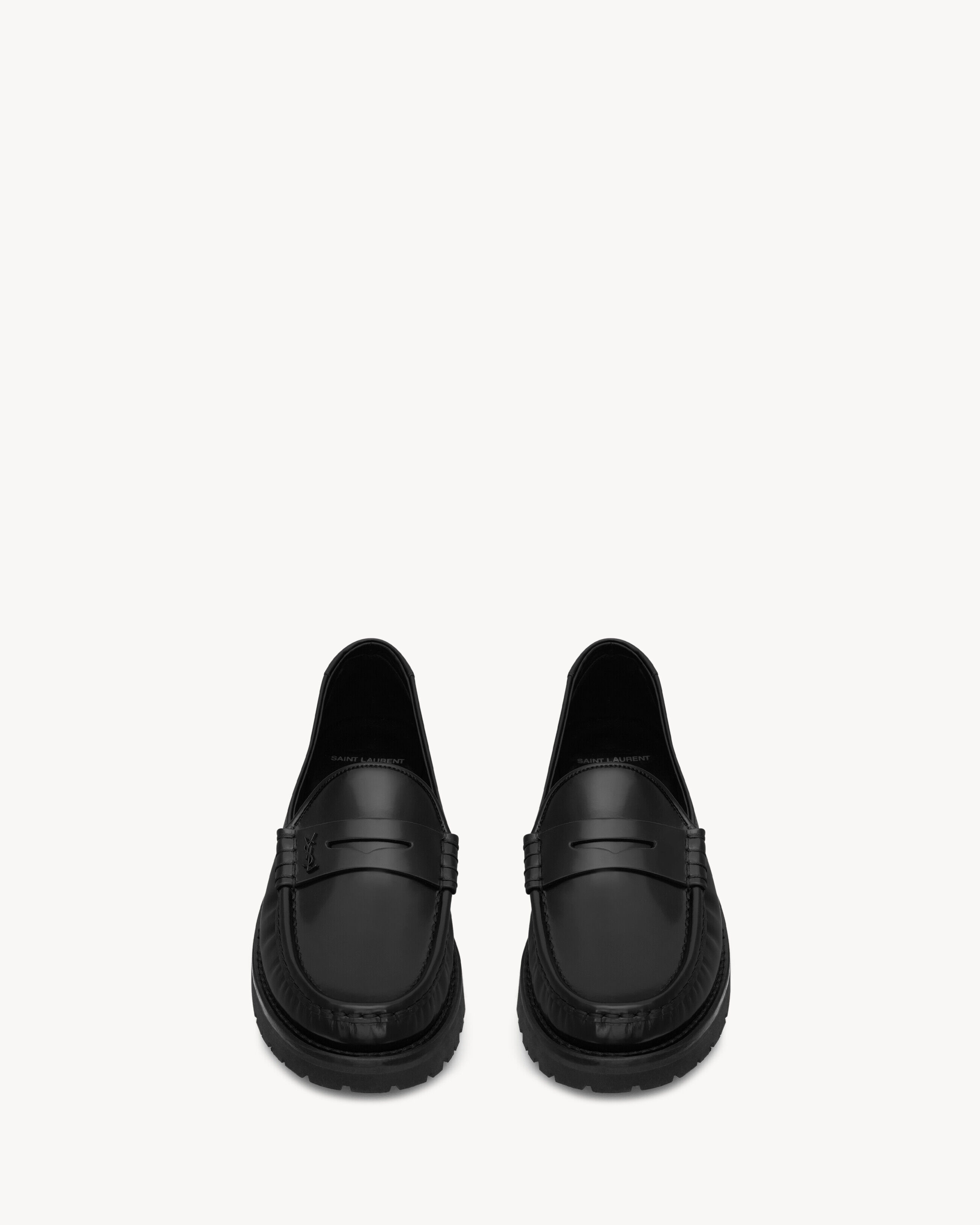 Saint Laurent Le Loafer Chunky Penny Slippers In Glazed Leather - Black - Men - 40