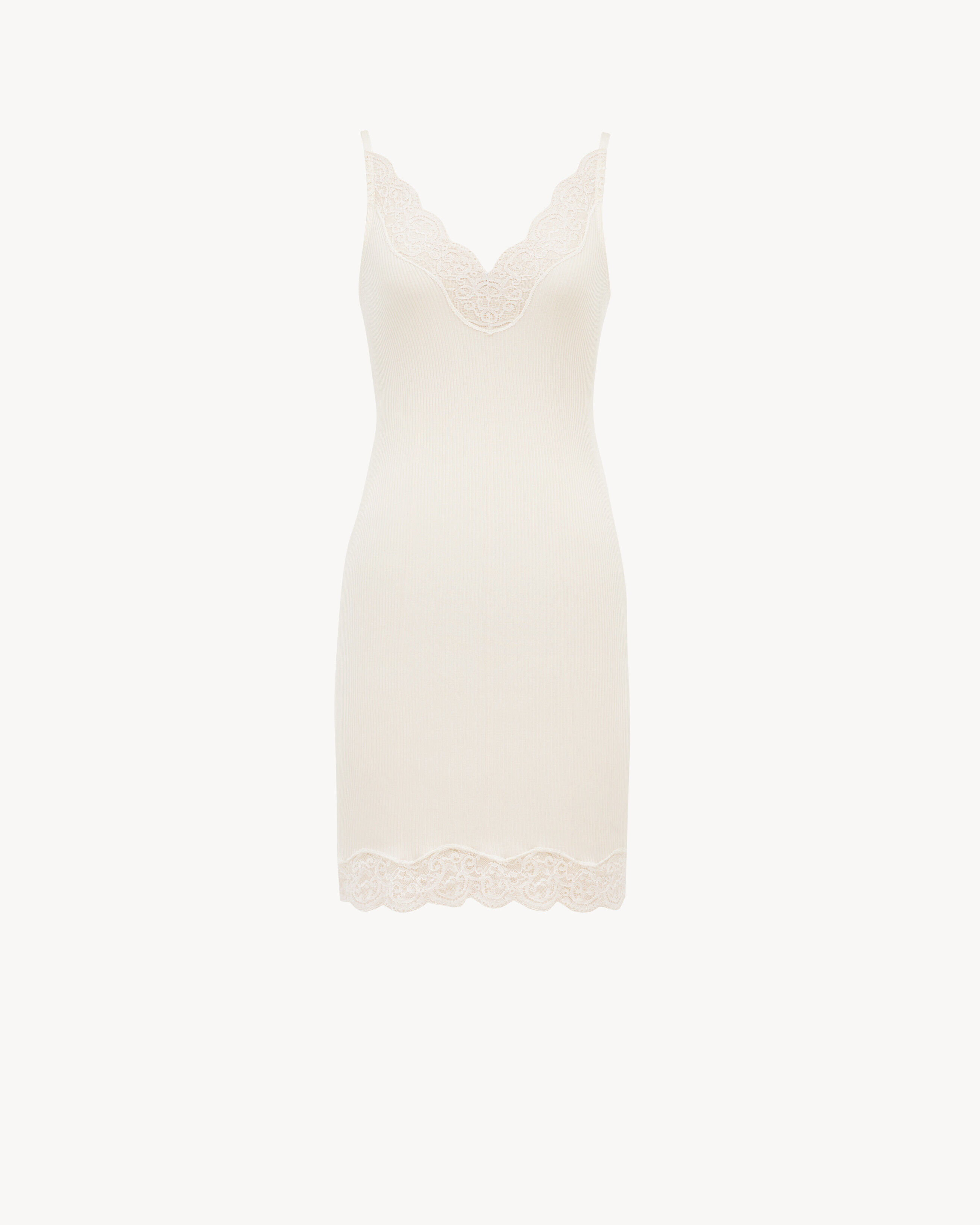 Saint Laurent Laced Slip Dress In Ribbed Silk Jersey - Beige - Women - L