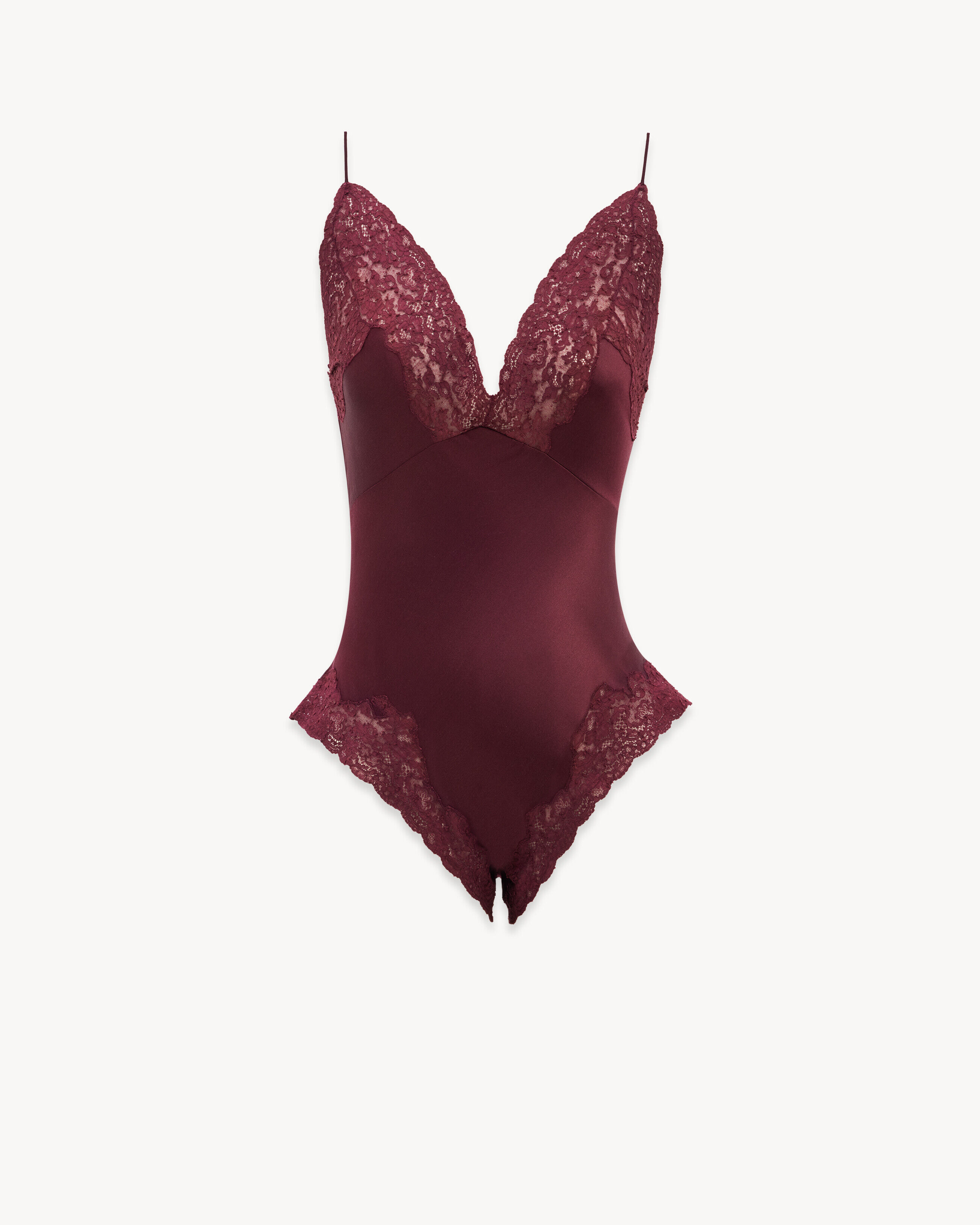 Saint Laurent Jumpsuit In Silk Satin And Lace - Red - Women - 34