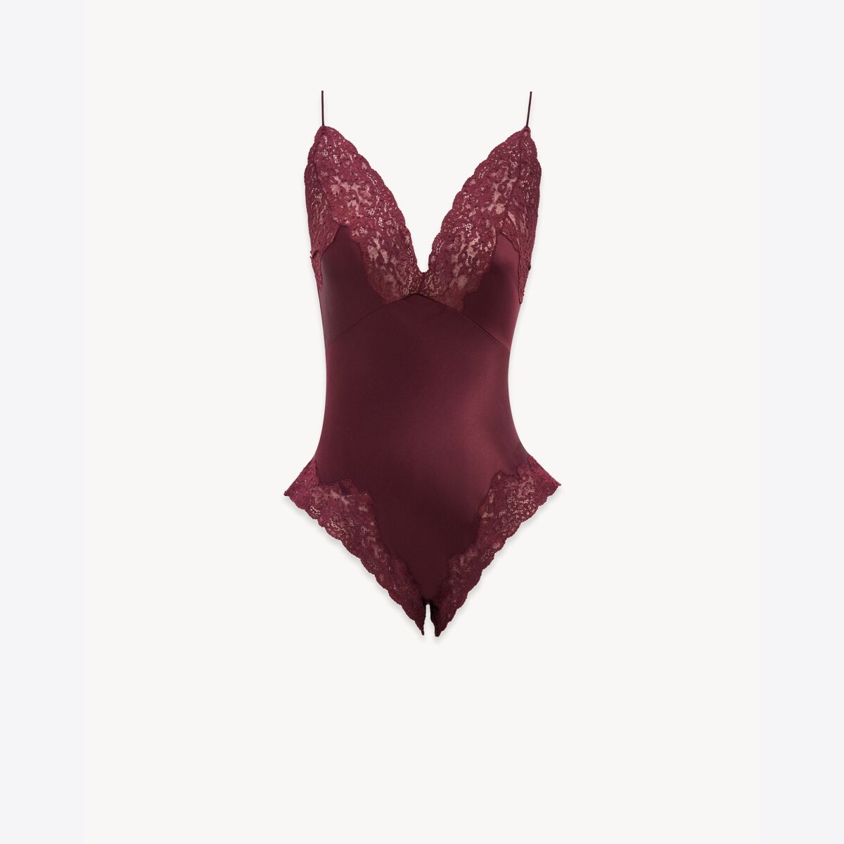 Saint Laurent Jumpsuit In Silk Satin And Lace - Red - Women - 34