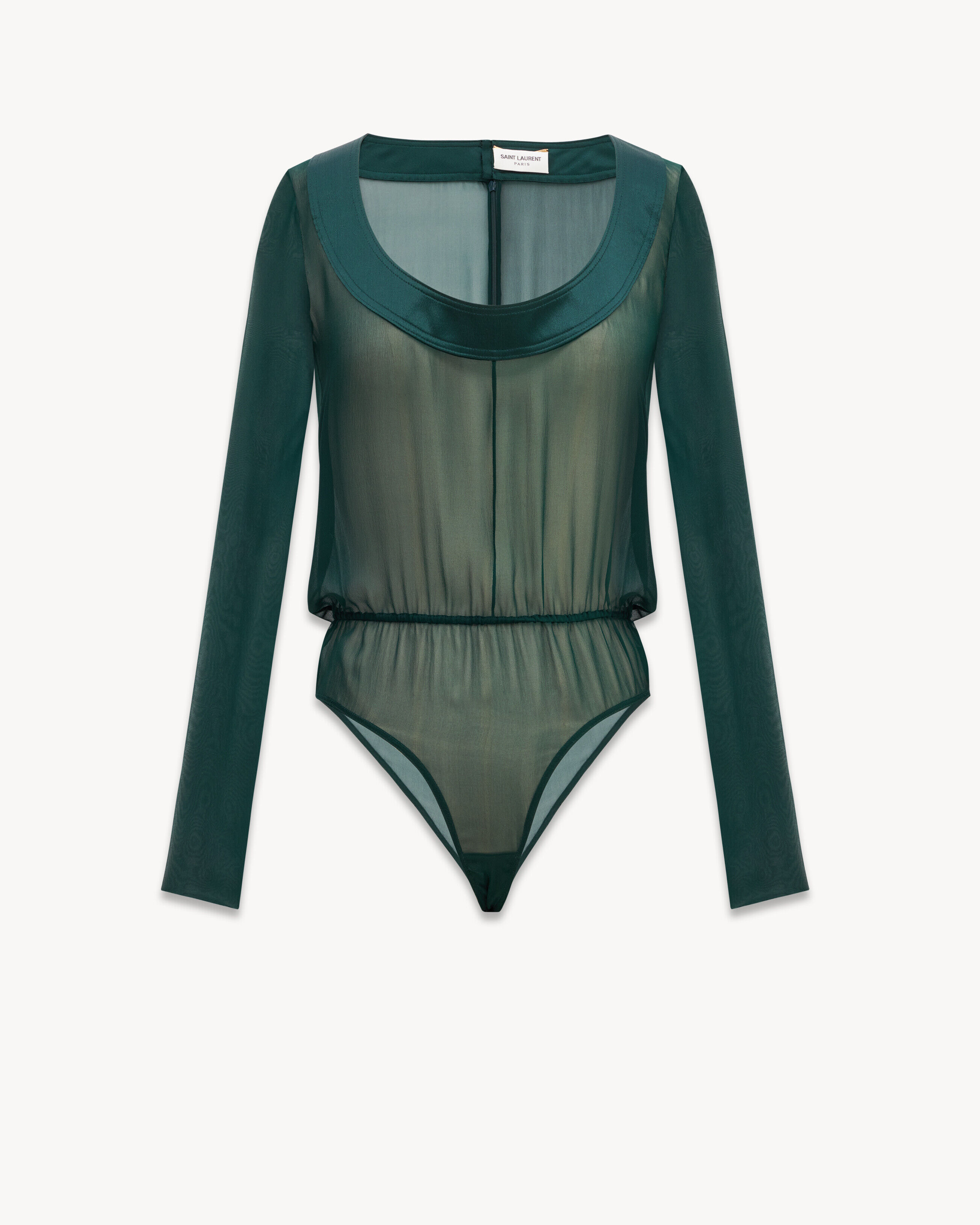 Saint Laurent Bodysuit In Silk Crepe Muslin - Green - Women - 38