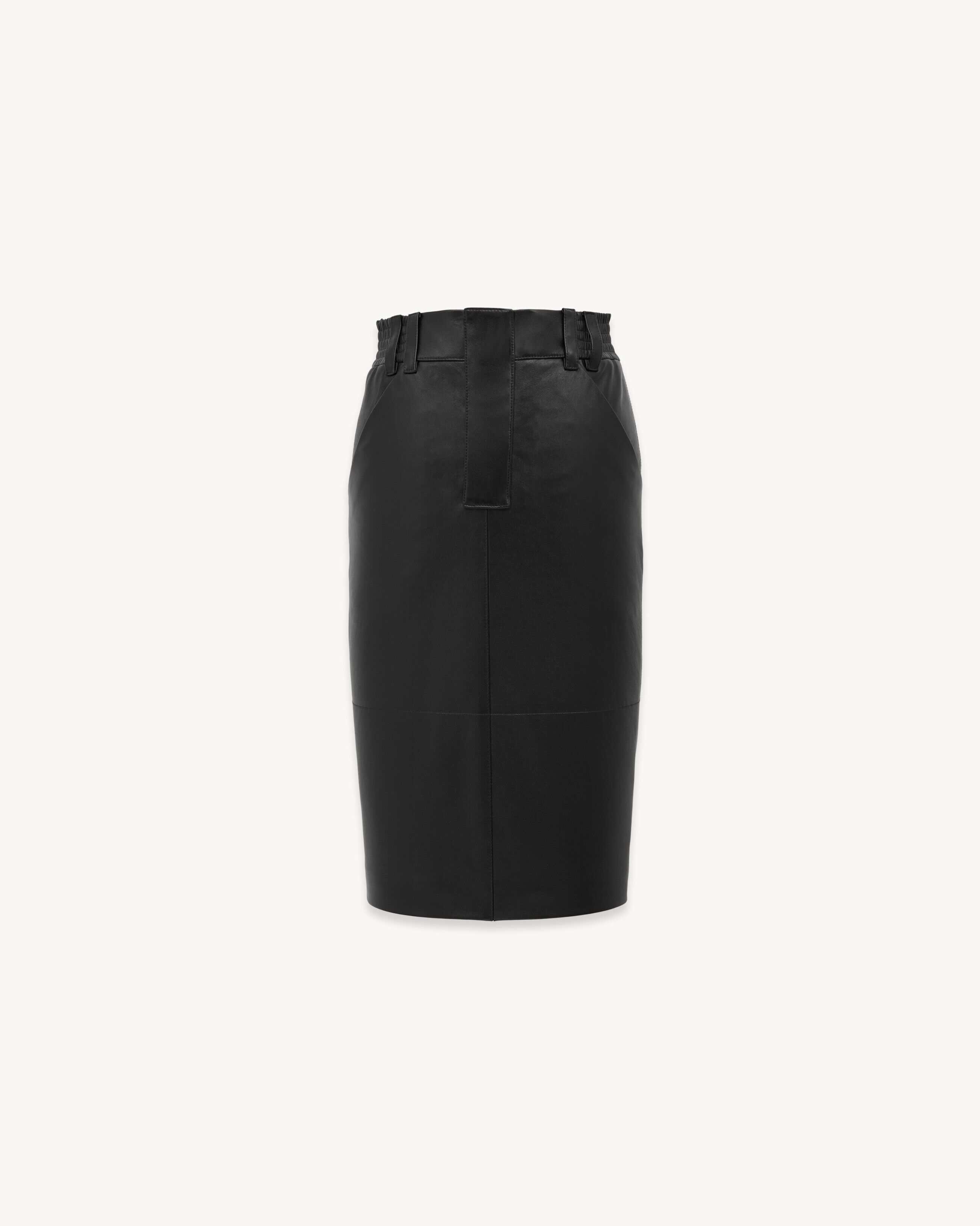 Saint Laurent - Falda Lápiz De Piel De Cordero Brillante - Negro - Mujer - 40
