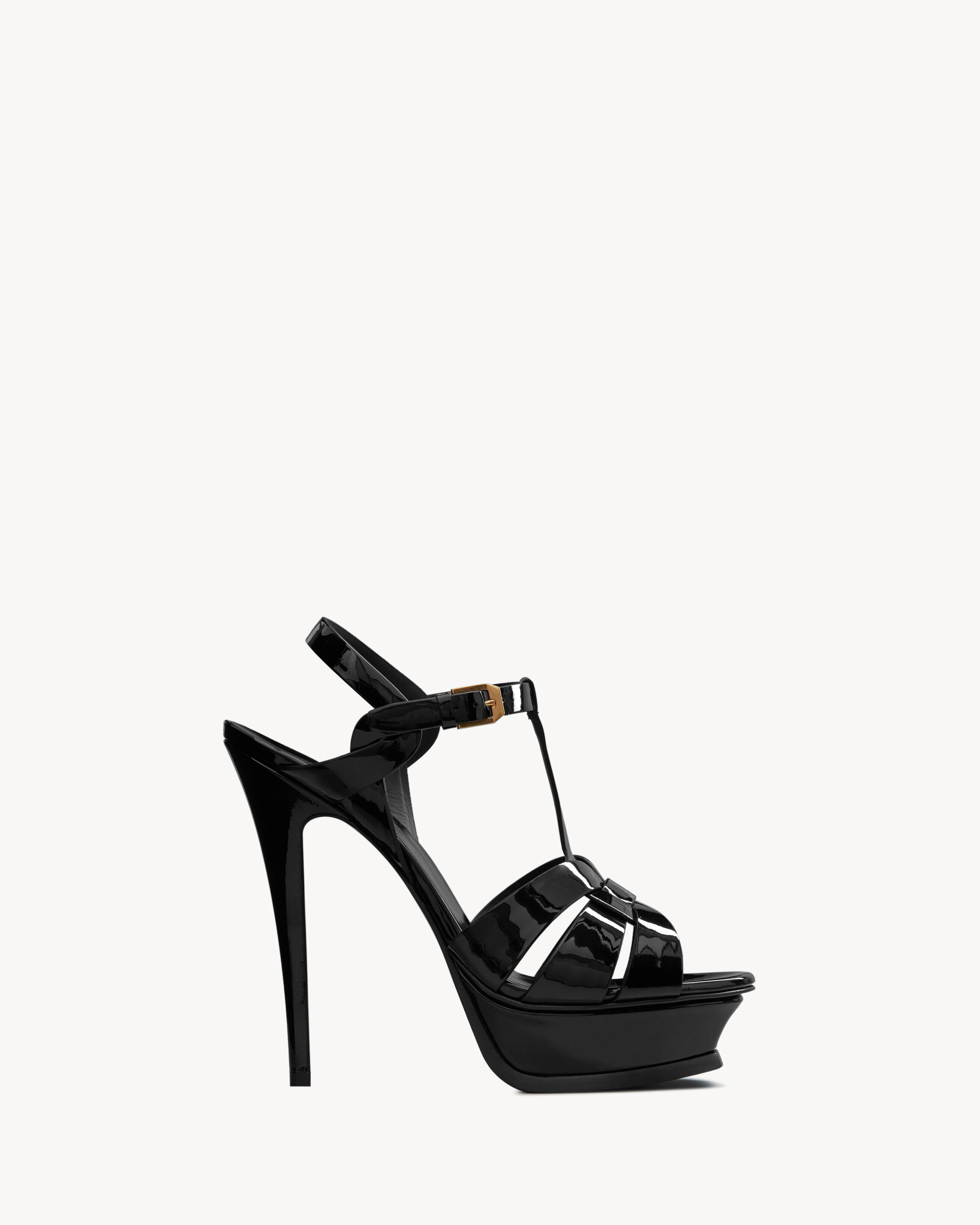 Saint Laurent Tribute Sandales À Plateforme En Cuir Verni - Noir - Femme - 36
