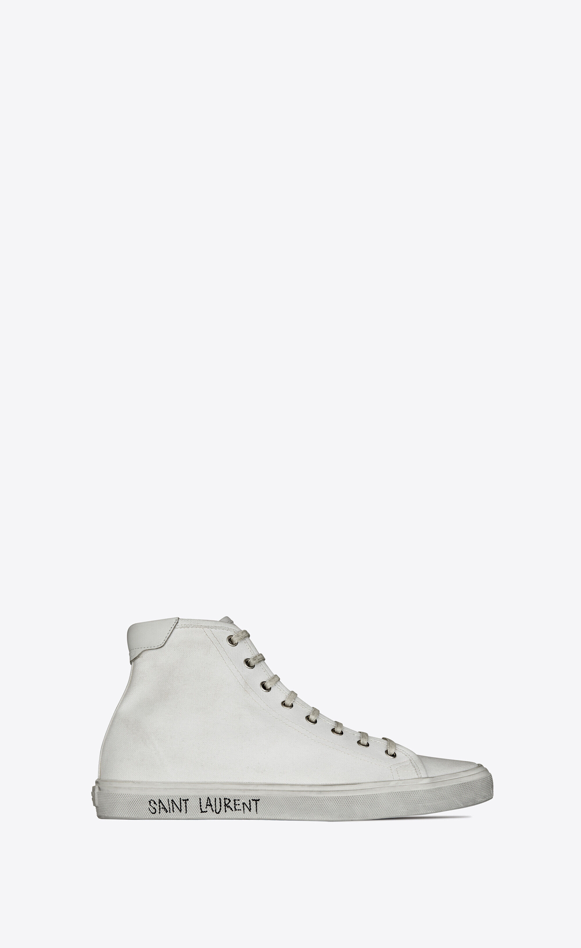 Saint Laurent Malibu Mid-Top Sneakers In Canvas And Leather - White - Men - 14