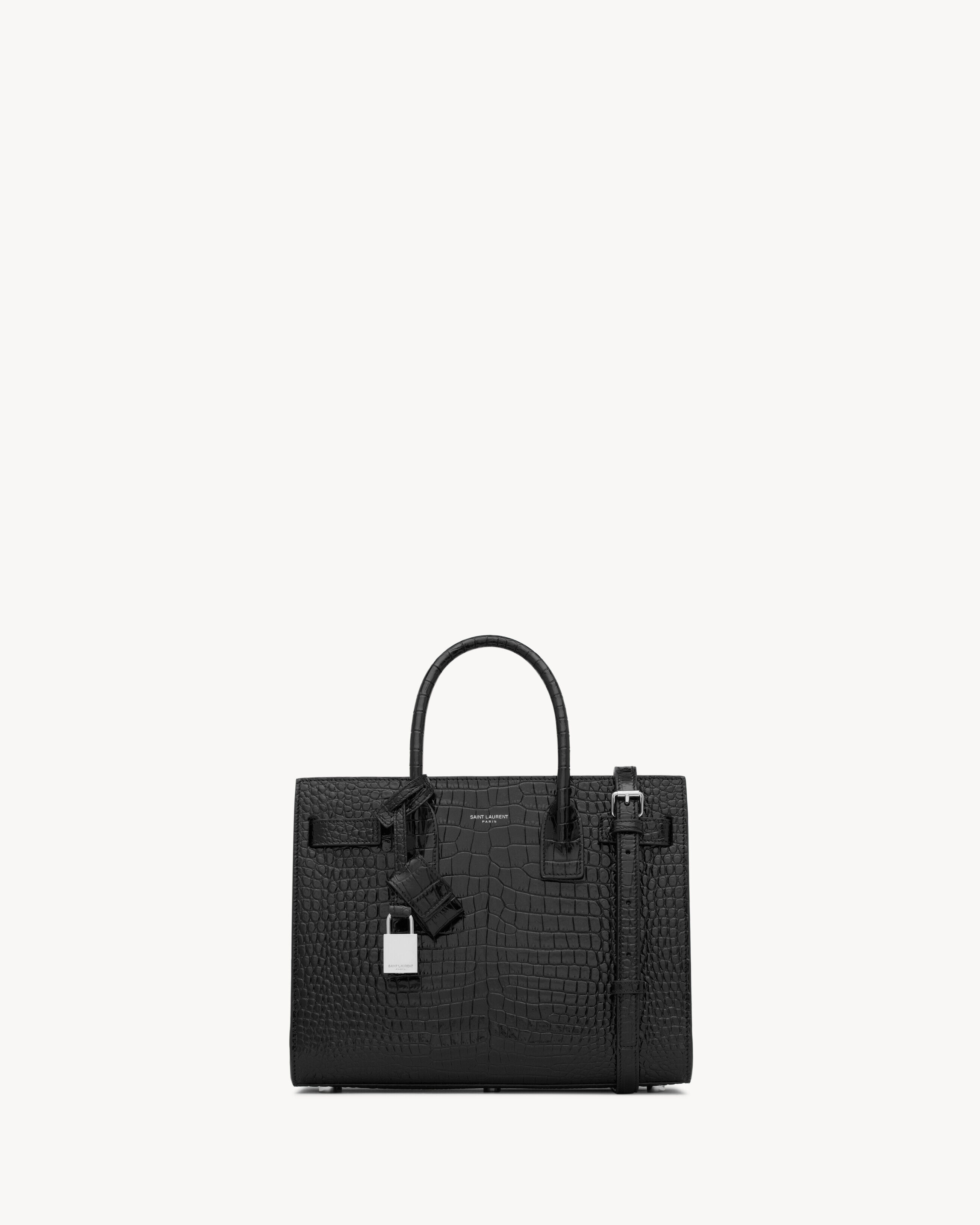 Saint Laurent Sac De Jour In Embossed Crocodile Leather - Baby - Black - Women