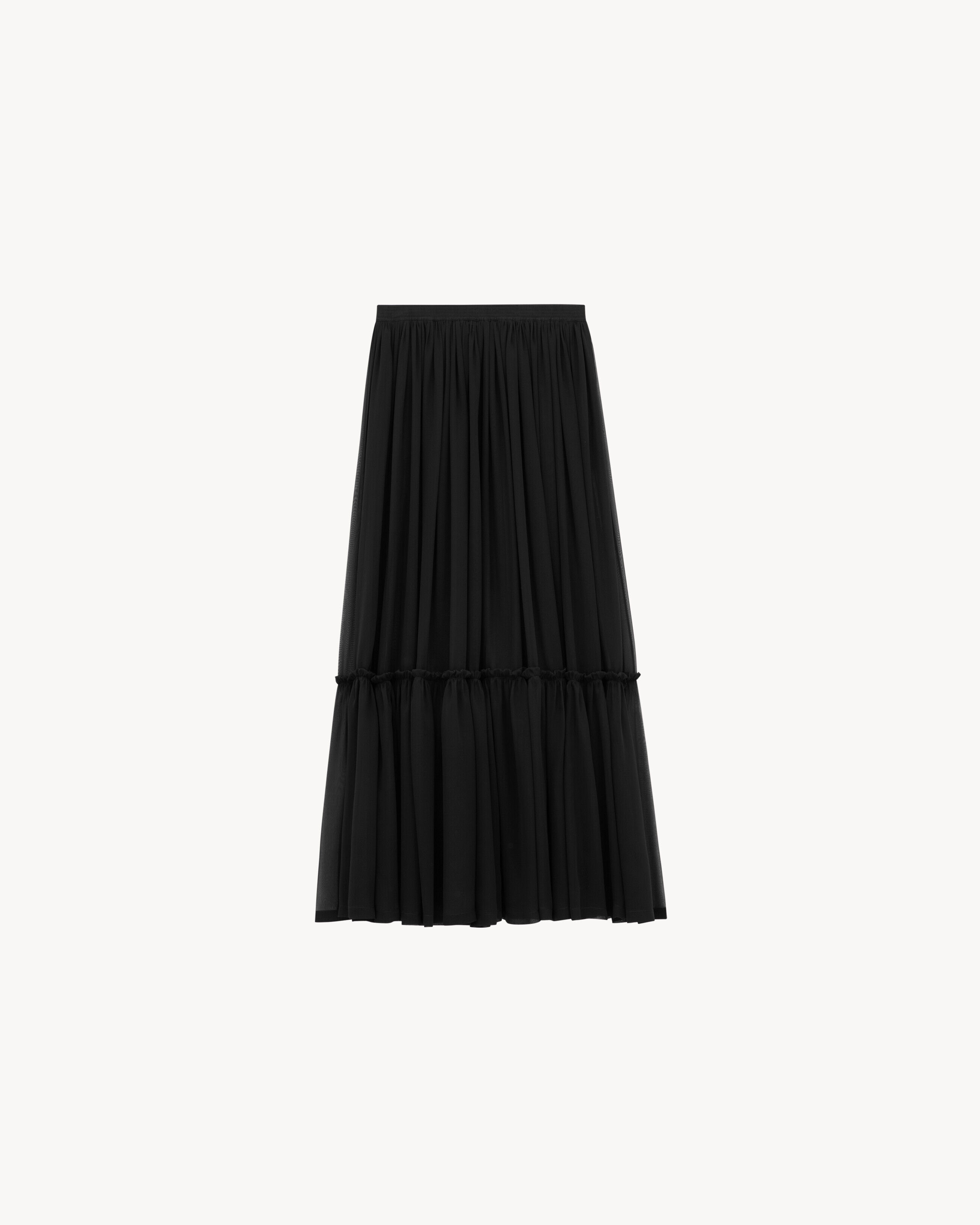 Saint Laurent Gonna A Balze In Mussola Di Crêpe Di Seta - Nero - Donna - 42