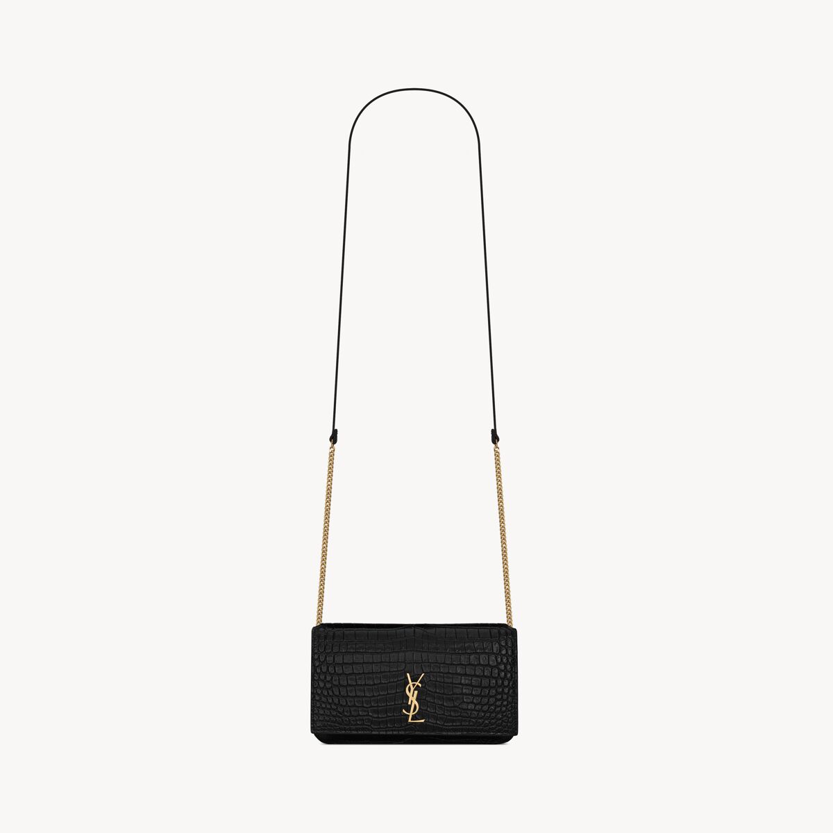Saint Laurent Cassandre Custodia Per Smartphone In Pelle Lucida Goffrata Coccodrillo - Nero - Donna