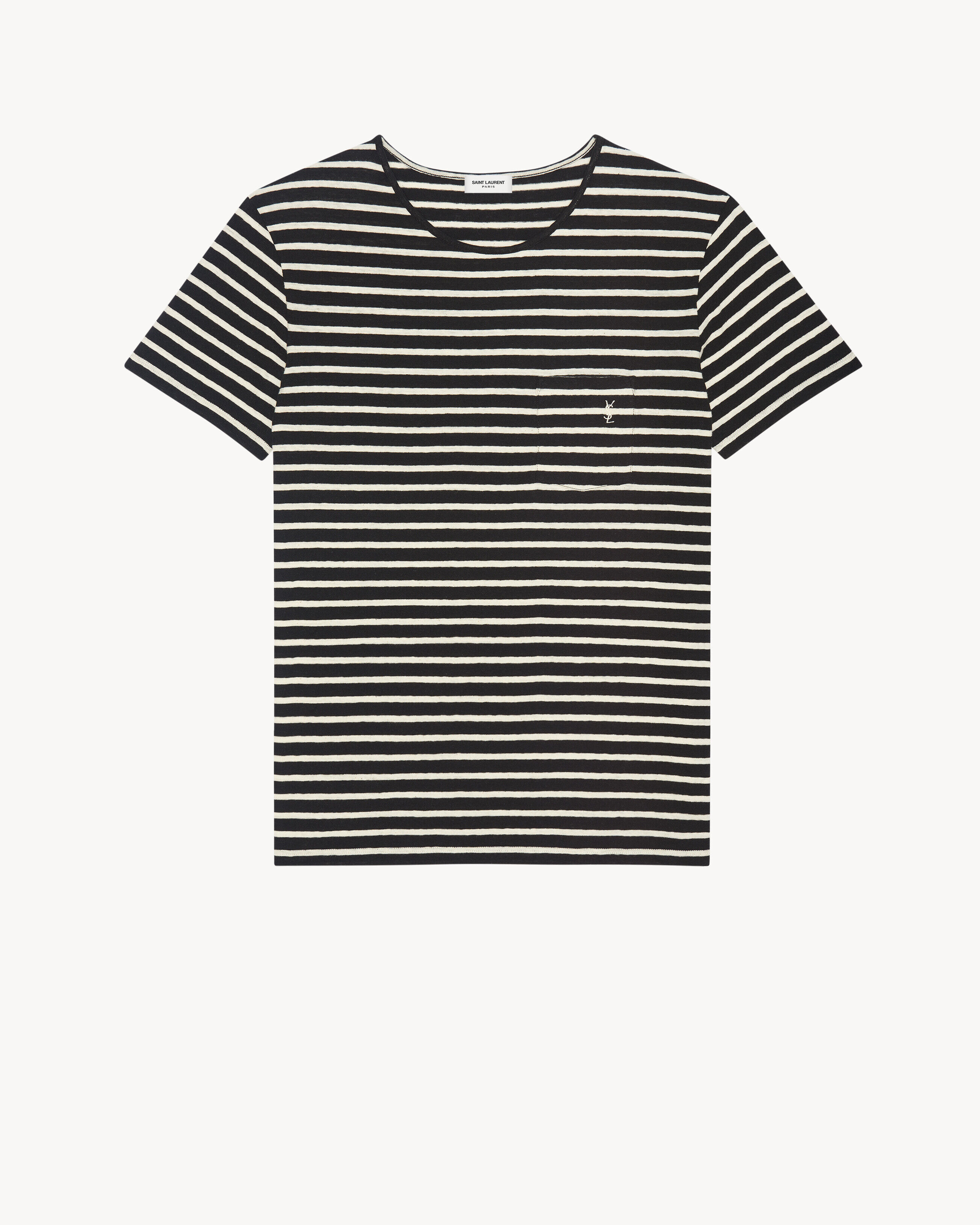 Saint Laurent - Camiseta De Punto Con Motivo De Rayas Y Monograma - Negro - Mujer - M