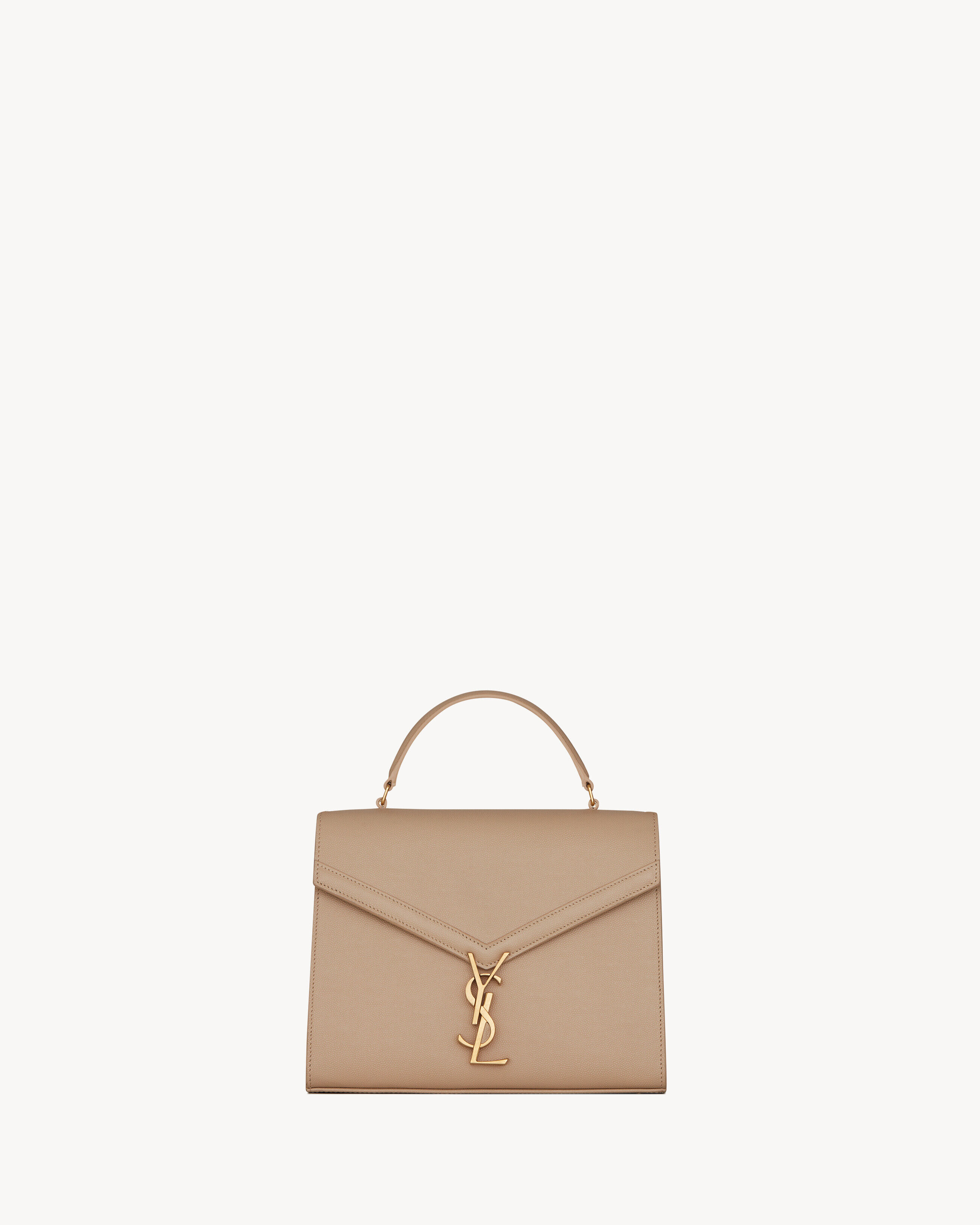 Saint Laurent Cassandra Medium Top Handle Bag In Grain De Poudre Embossed Leather - Beige - Women