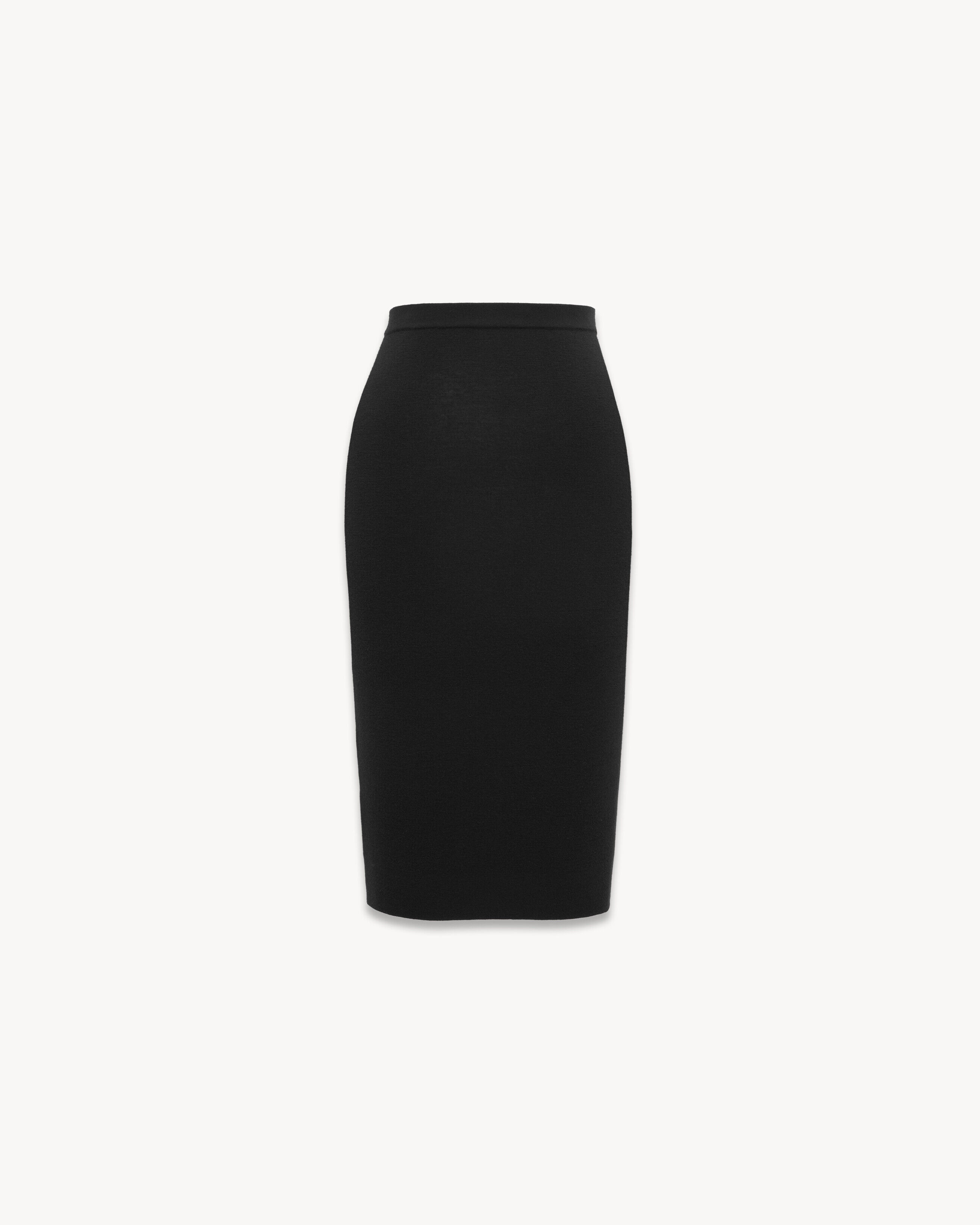 Saint Laurent Jupe Crayon En Laine Côtelée - Noir - Femme - XL