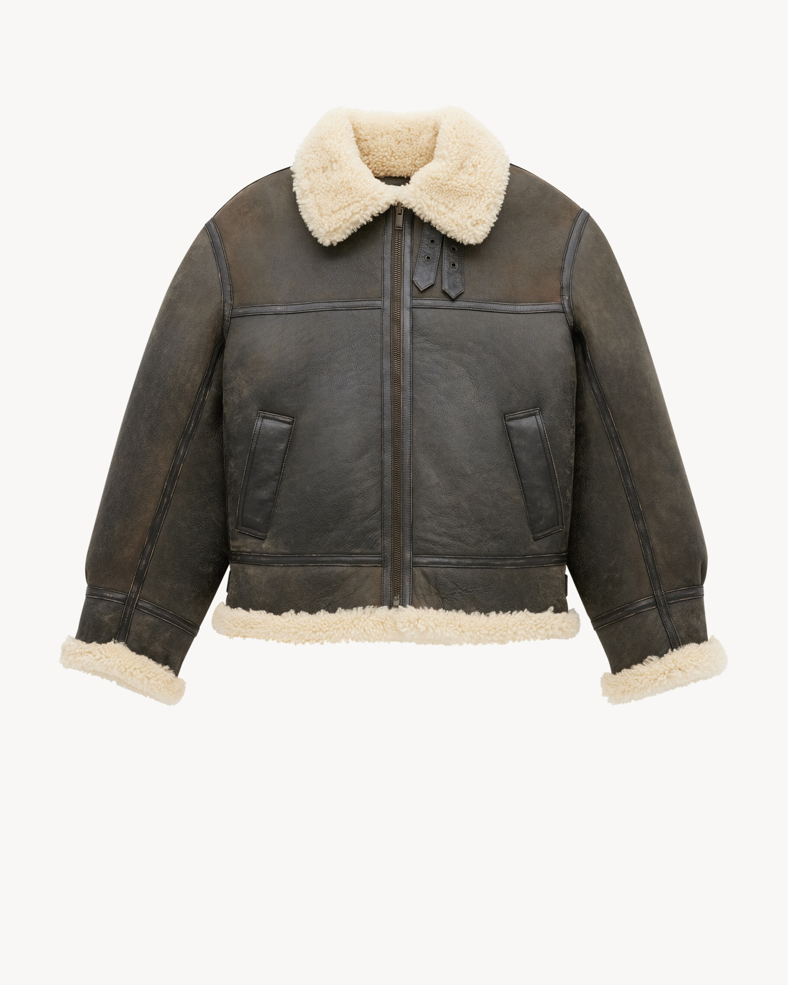 Saint Laurent Aviator Jacket In Aged Leather And Shearling - Amber - Women - 36