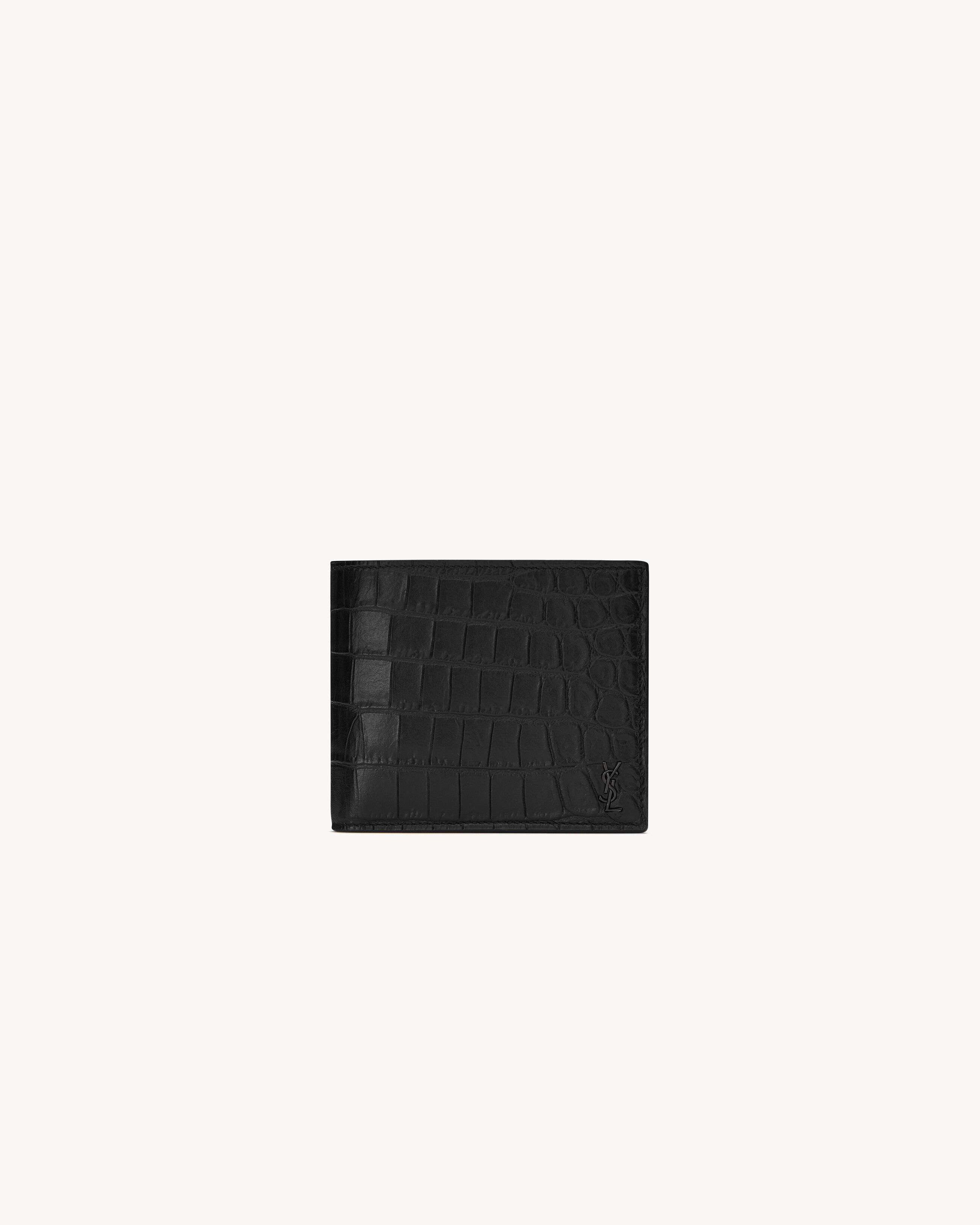 Saint Laurent Portafogli Tiny Cassandre East/West In Pelle Opaca Goffrata Coccodrillo - Nero - One Sizeomo