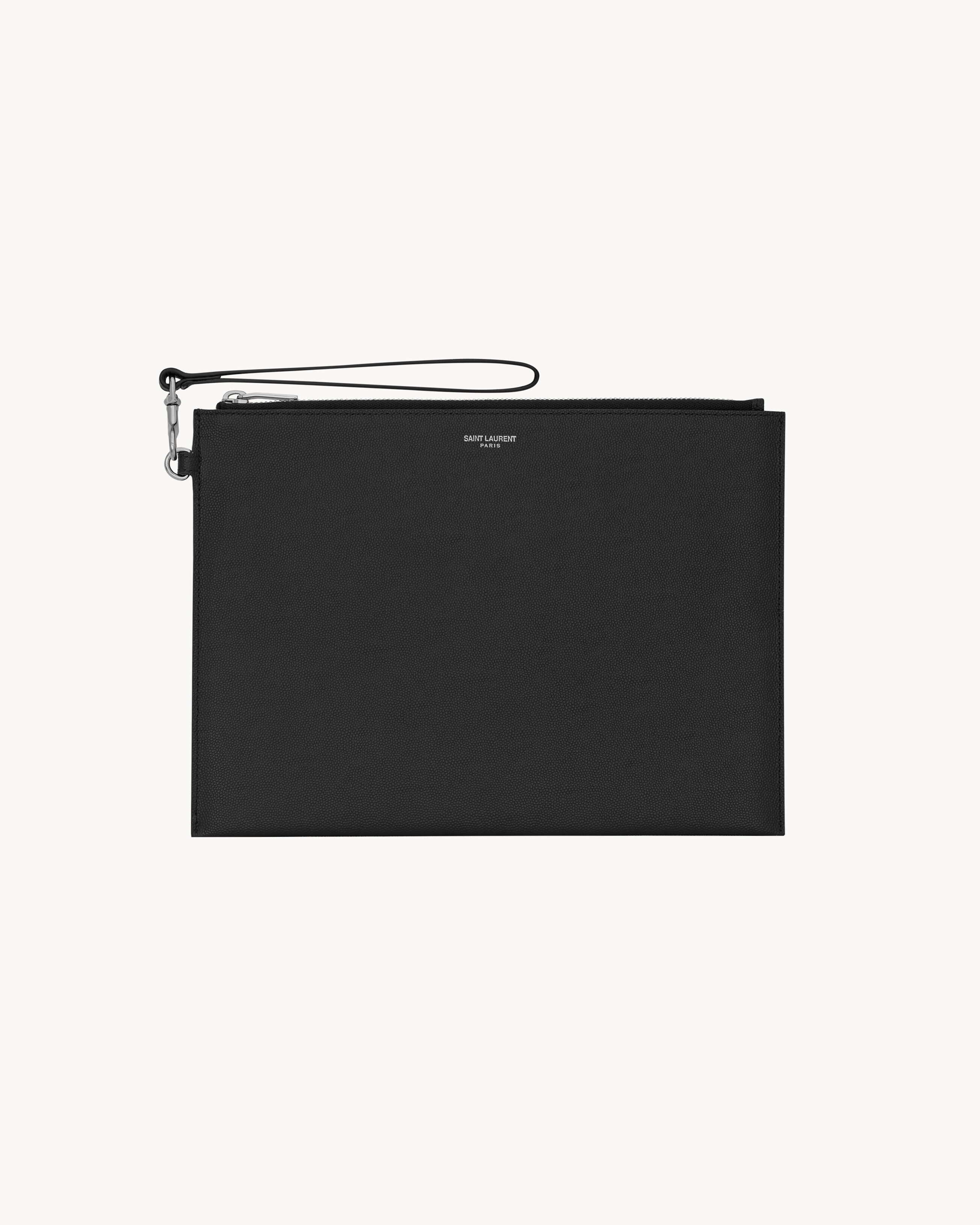 Saint Laurent Paris Zipped Tablet Holder In Grain De Poudre-Leather - Black - Men