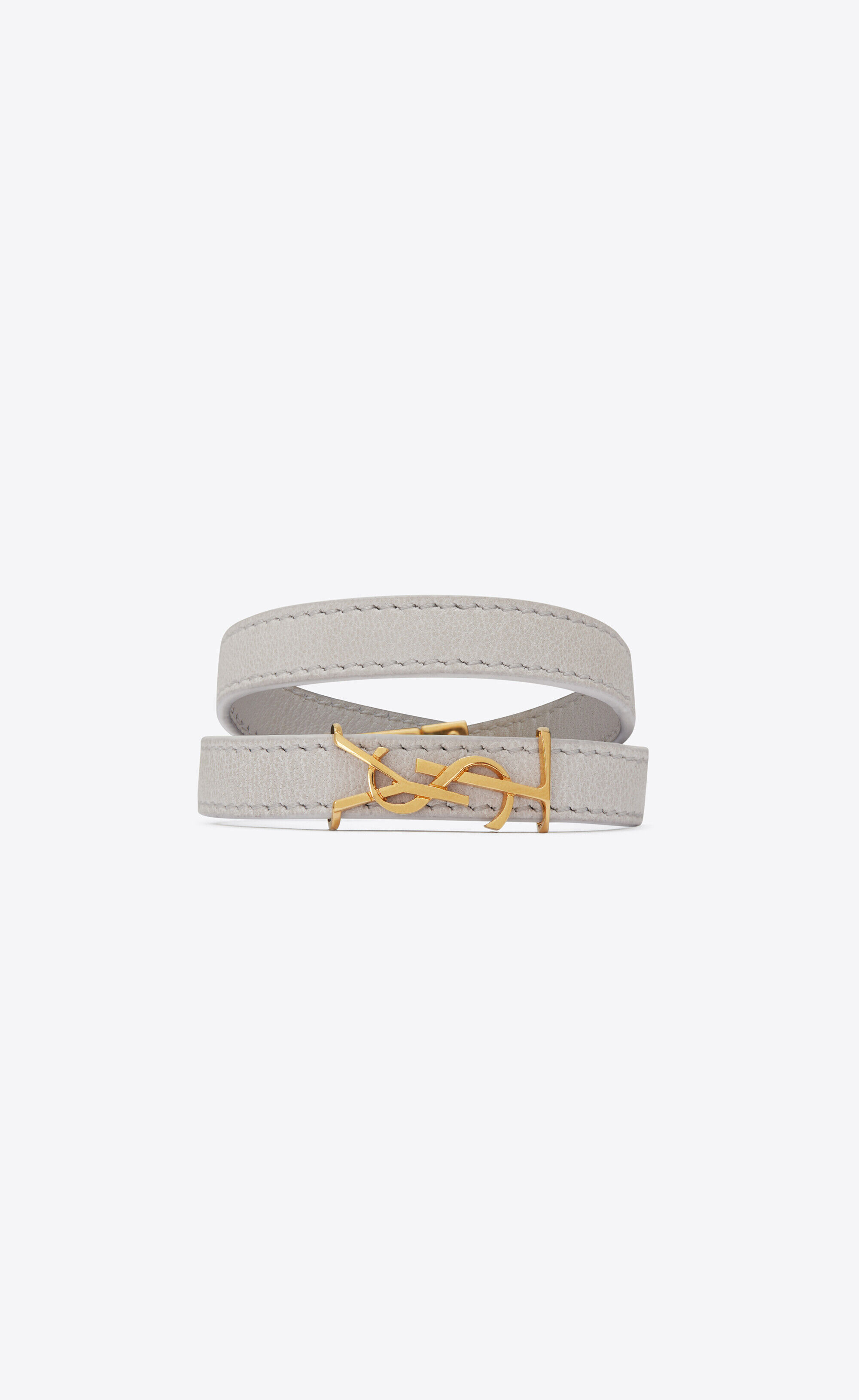 Saint Laurent Opyum Double Wrap Bracelet In Vintage Lambskin - White - Women - XL