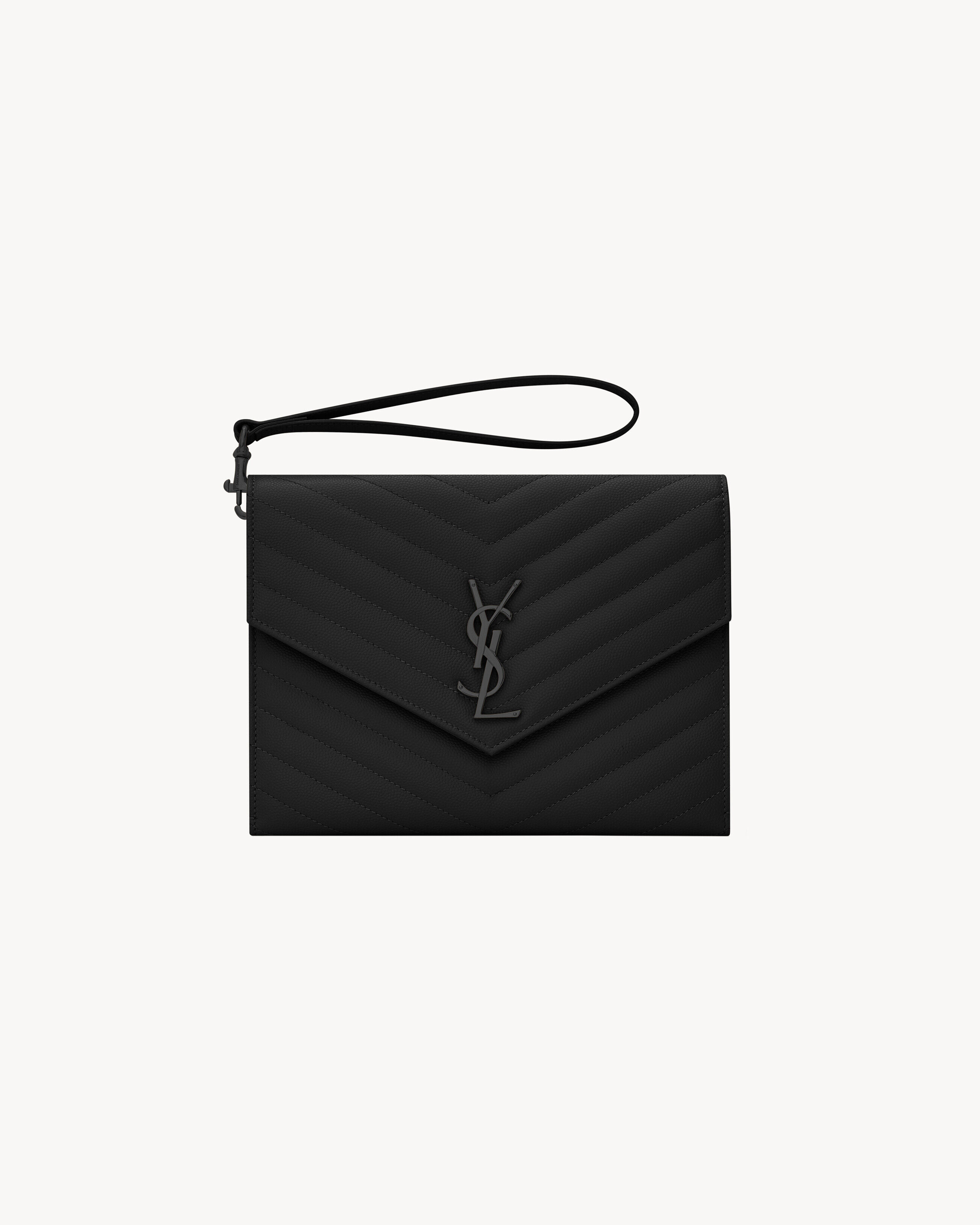 Saint Laurent Cassandre Matelassé Flap Pouch In Grain De Poudre Leather - Black - Women