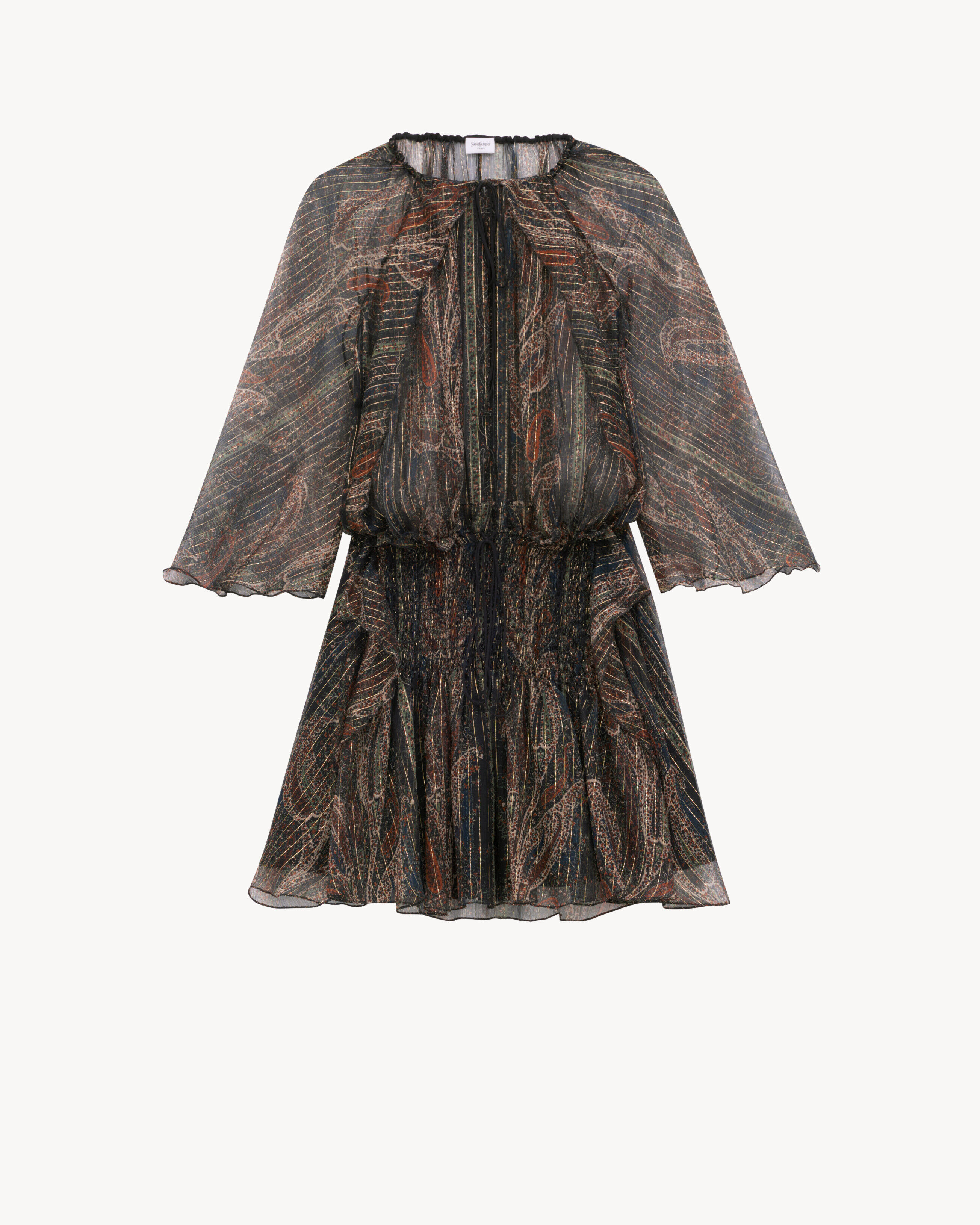 Saint Laurent Robe En Crépon De Soie Lurex Paisley - Bleu - Femme - 36